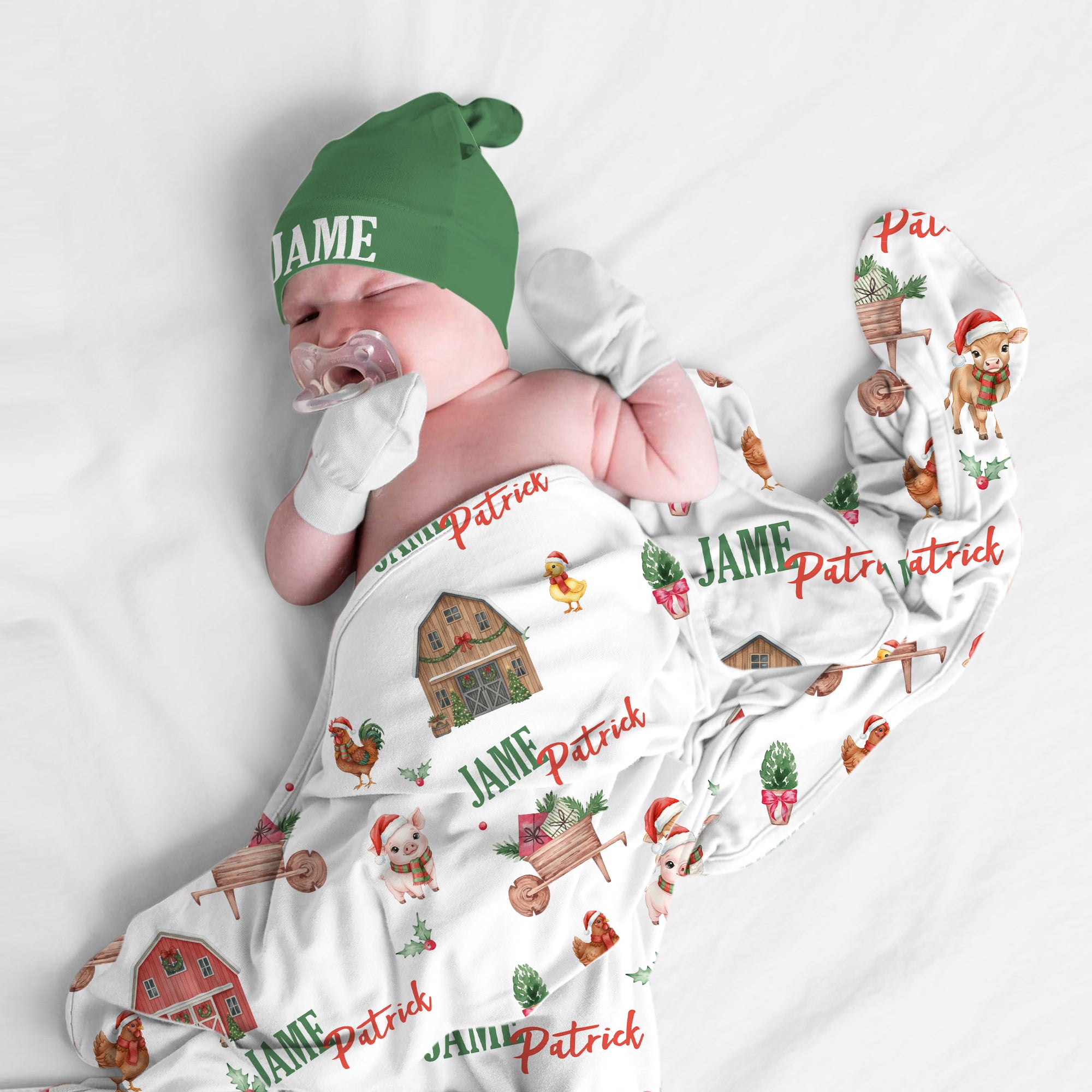 Personalized Swaddle Blanket in Xmas Farm