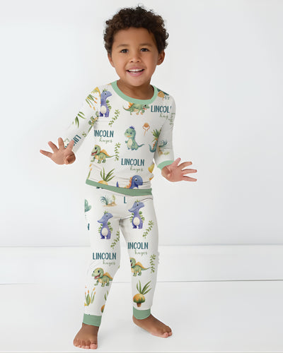 Personalized Baby Pajama Set in Dinosaur Boy