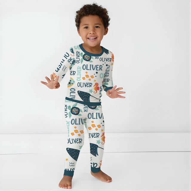Personalized Baby Pajama Set in Ocean Animals