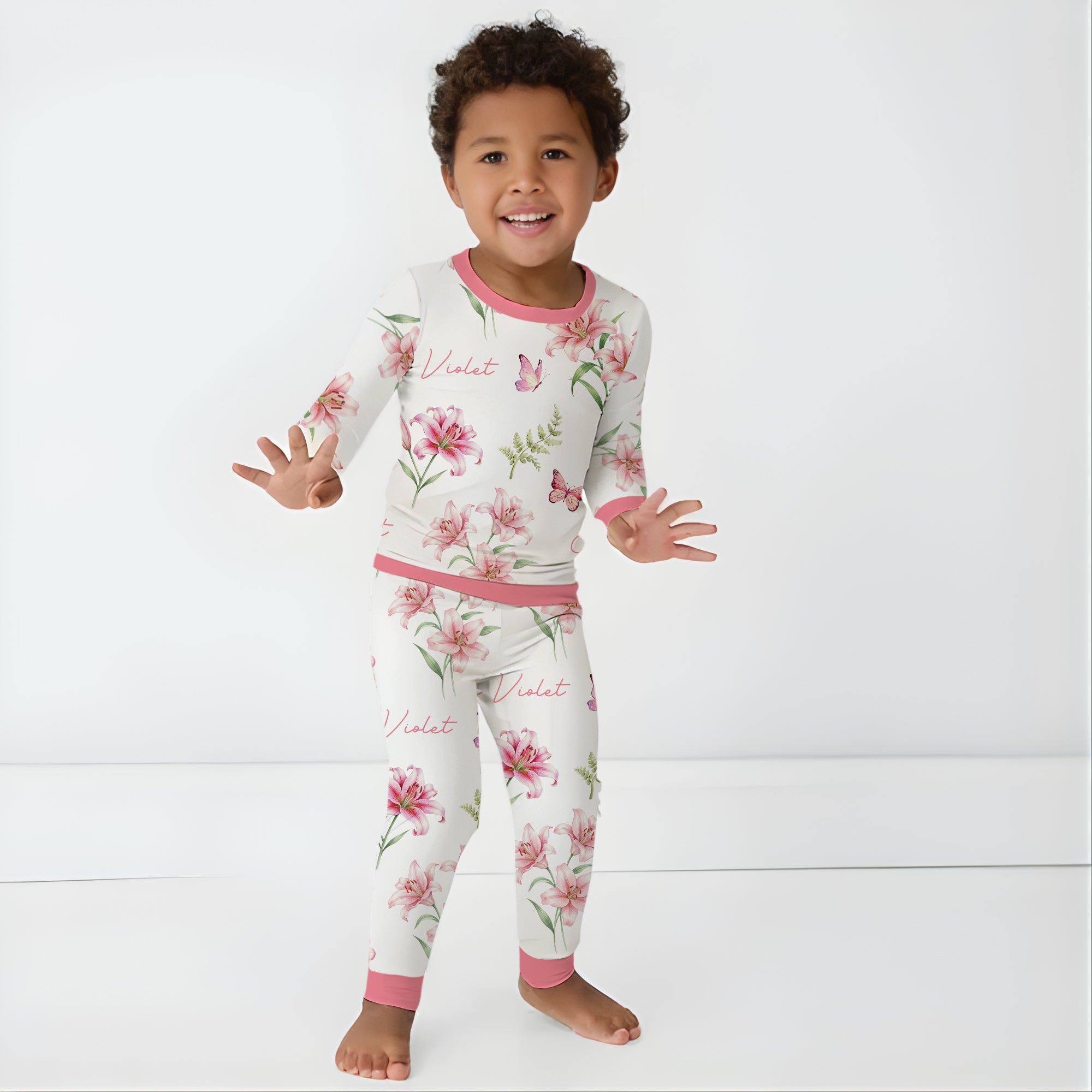 Personalized Pajama Set in Pink Lilys