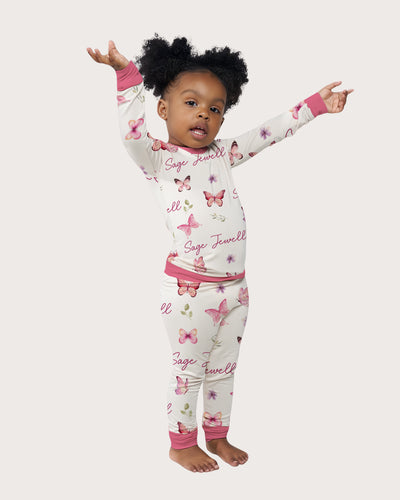 Personalized Baby Pajama Set in Pink Butterfly