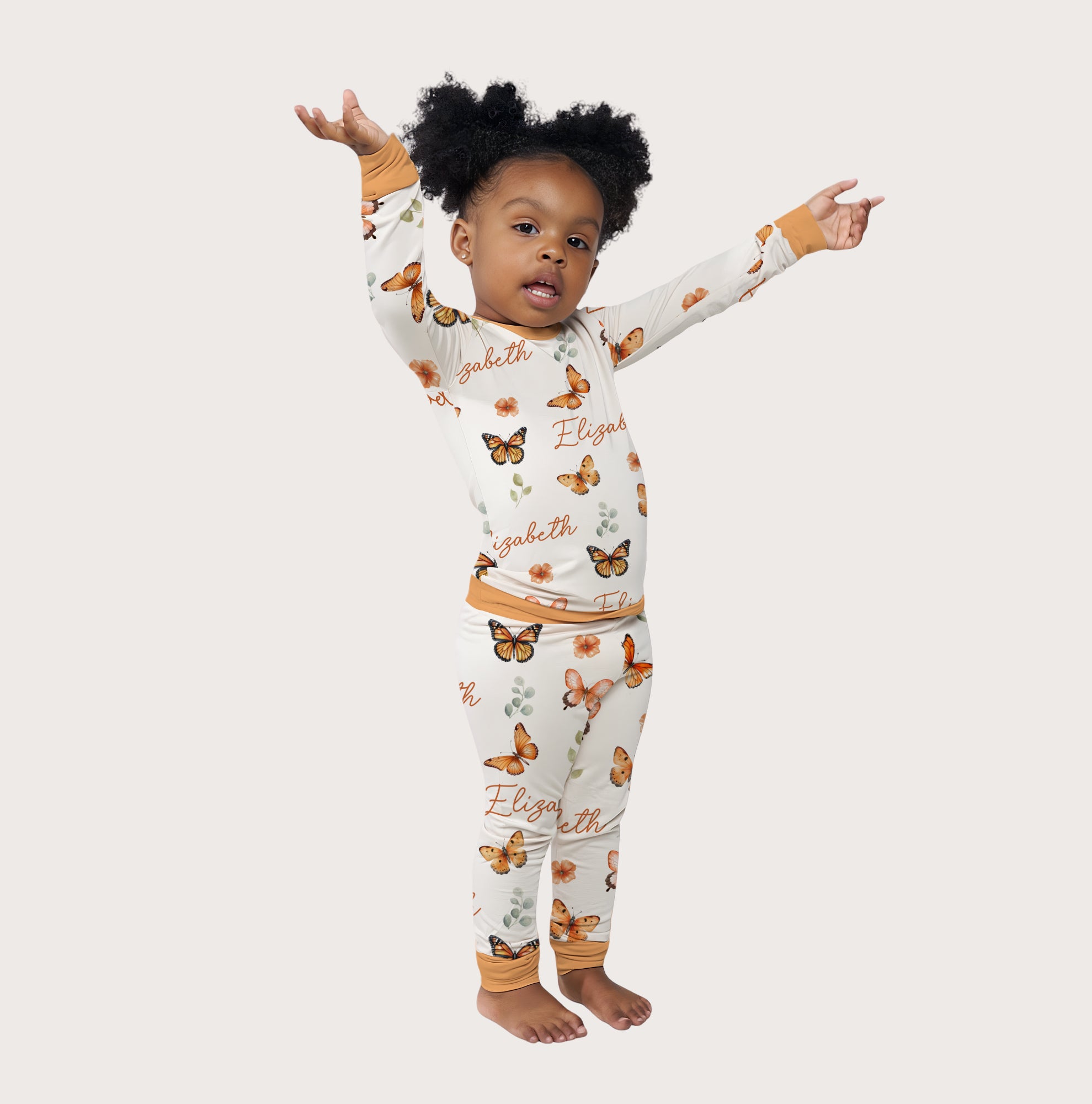 Orange Butterfly Personalized Pajama Set