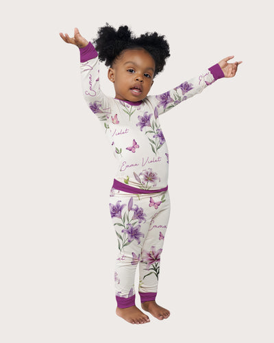 Personalized Baby Pajama Set in Purple Lilys