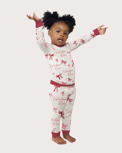 Personalized Baby Pajama Set in White Coquette Bow