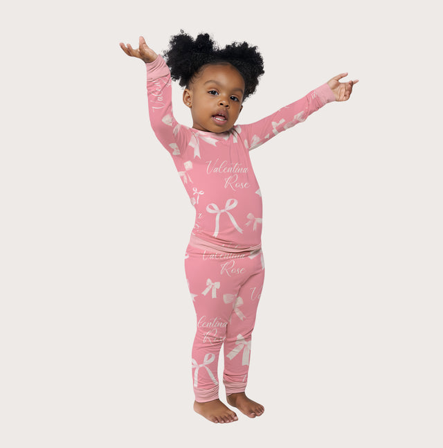 Personalized Baby Pajama Set in Pink Coquette Bow
