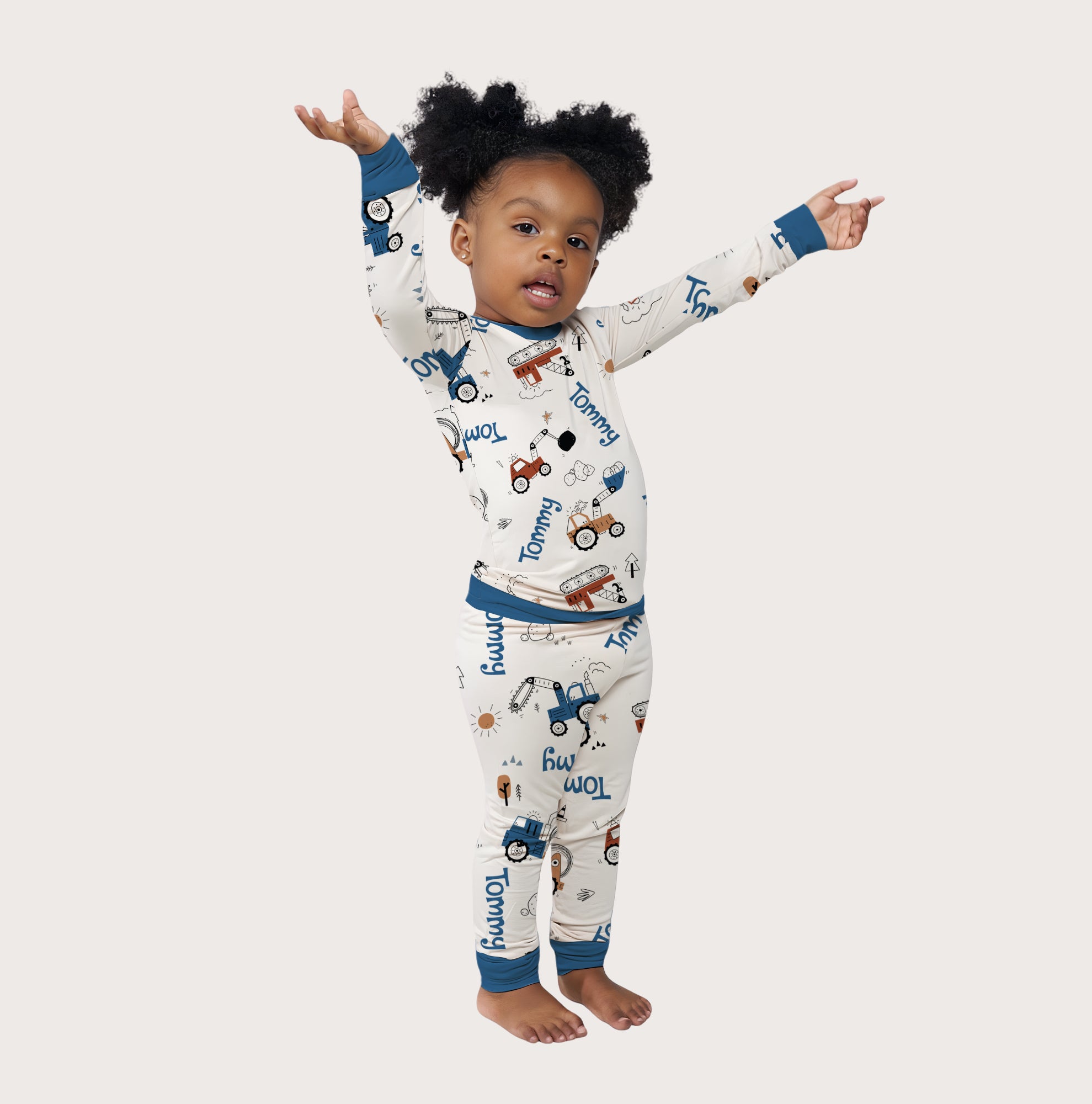Personalized Pajama Set in Construction Vehicle