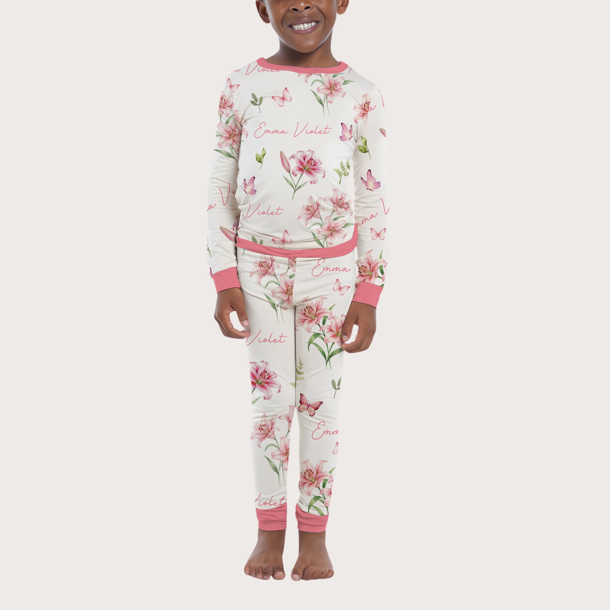 Personalized Pajama Set in Pink Lilys