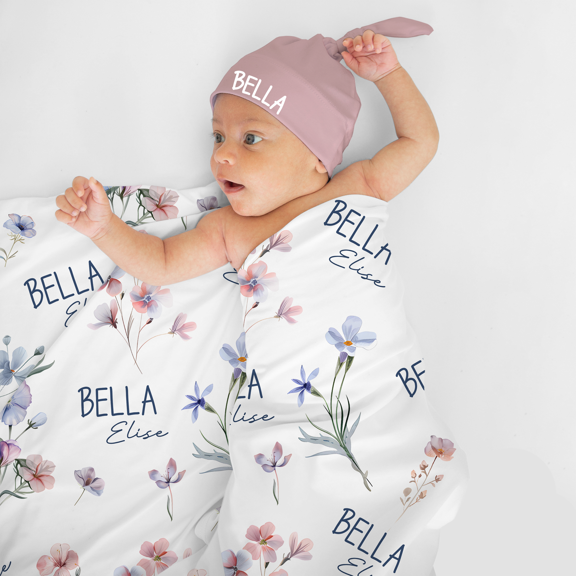 Pretty Wildflower Floral Personalized Swaddle Blanket