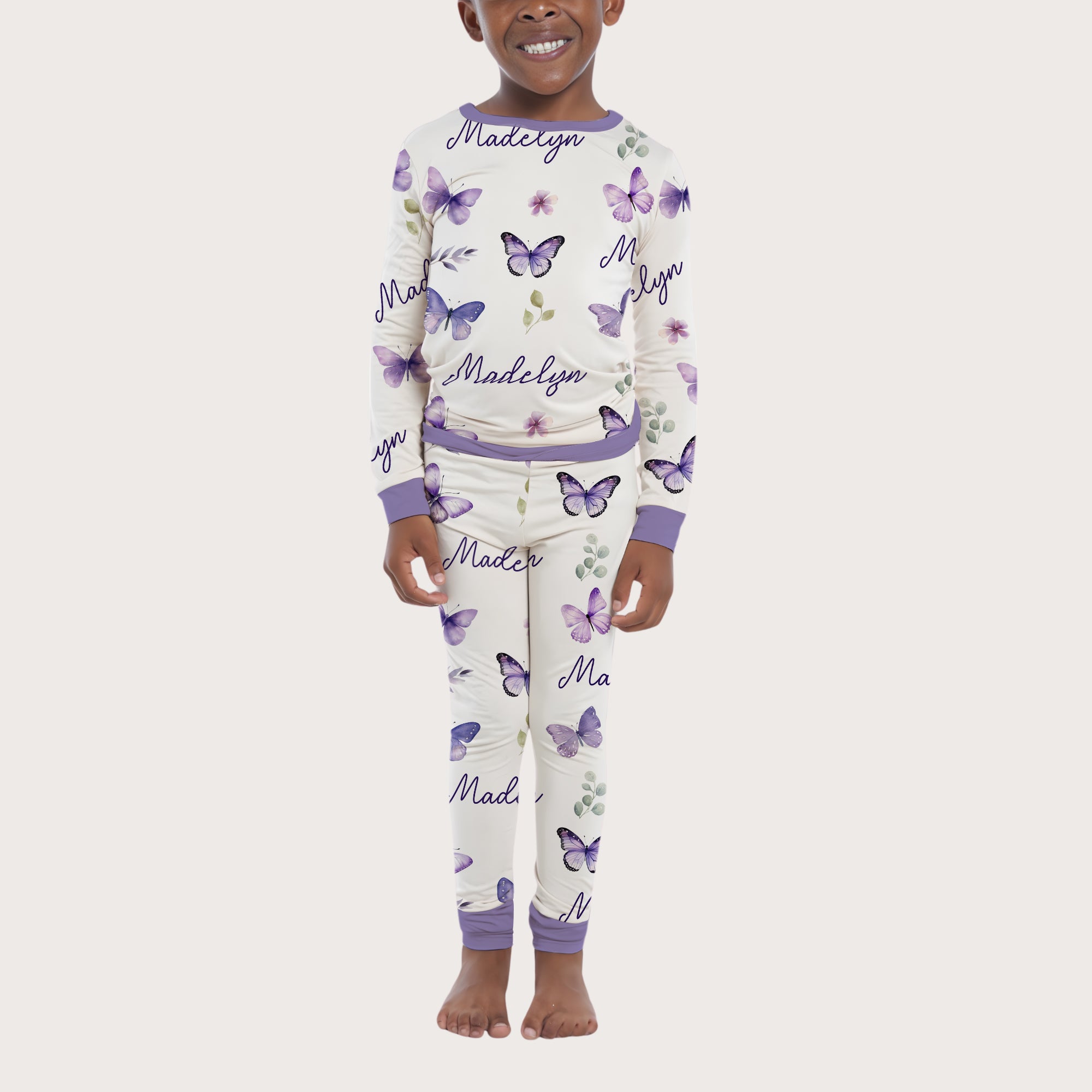 Personalized Pajama Set in Purple Butterfly