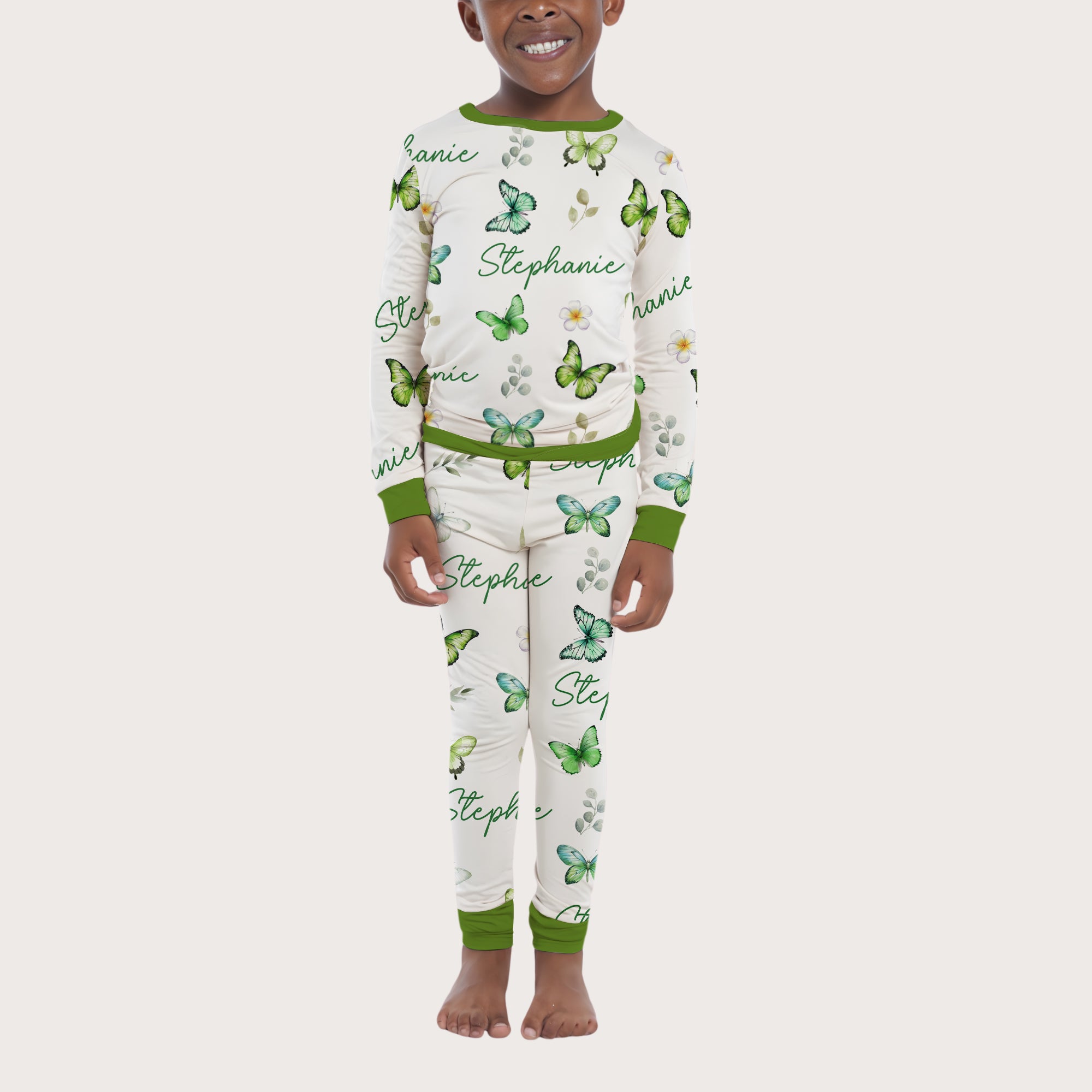 Personalized Pajama Set in Green Butterfly