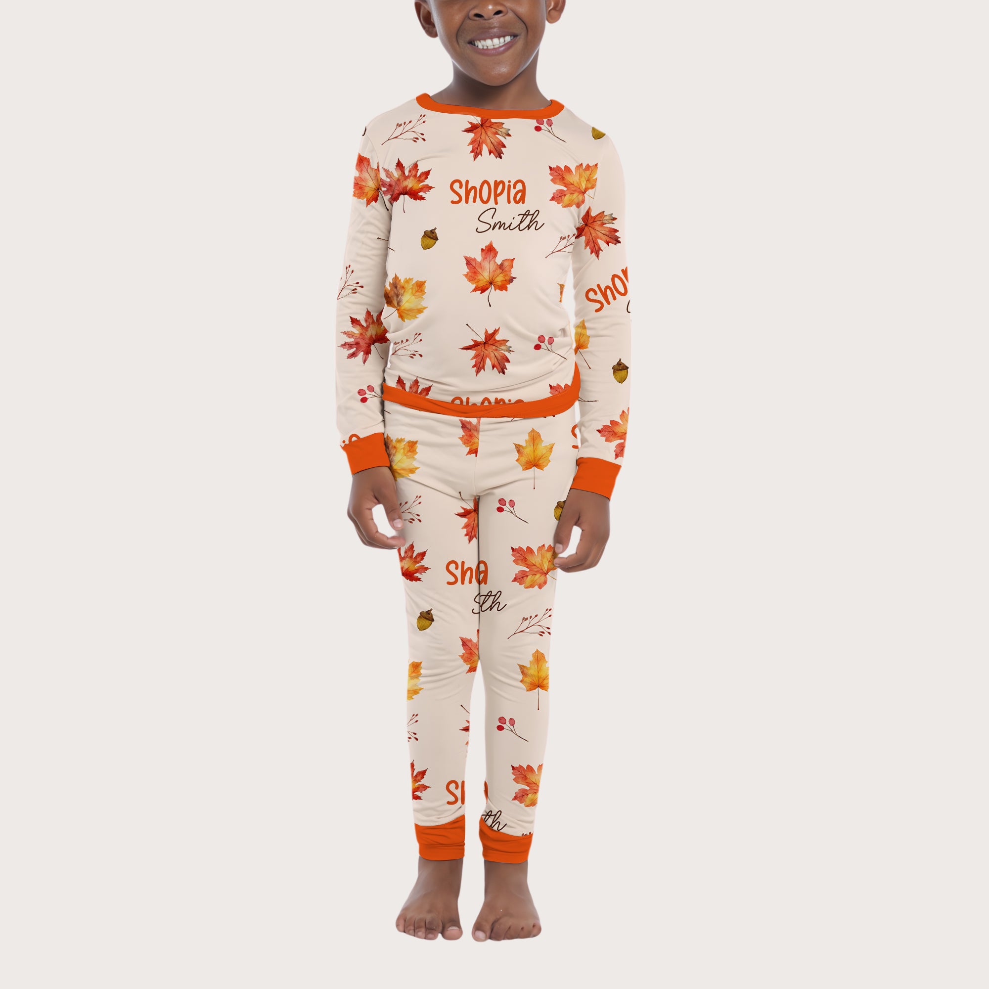 Personalized Pajama Set in Autumn Leaves