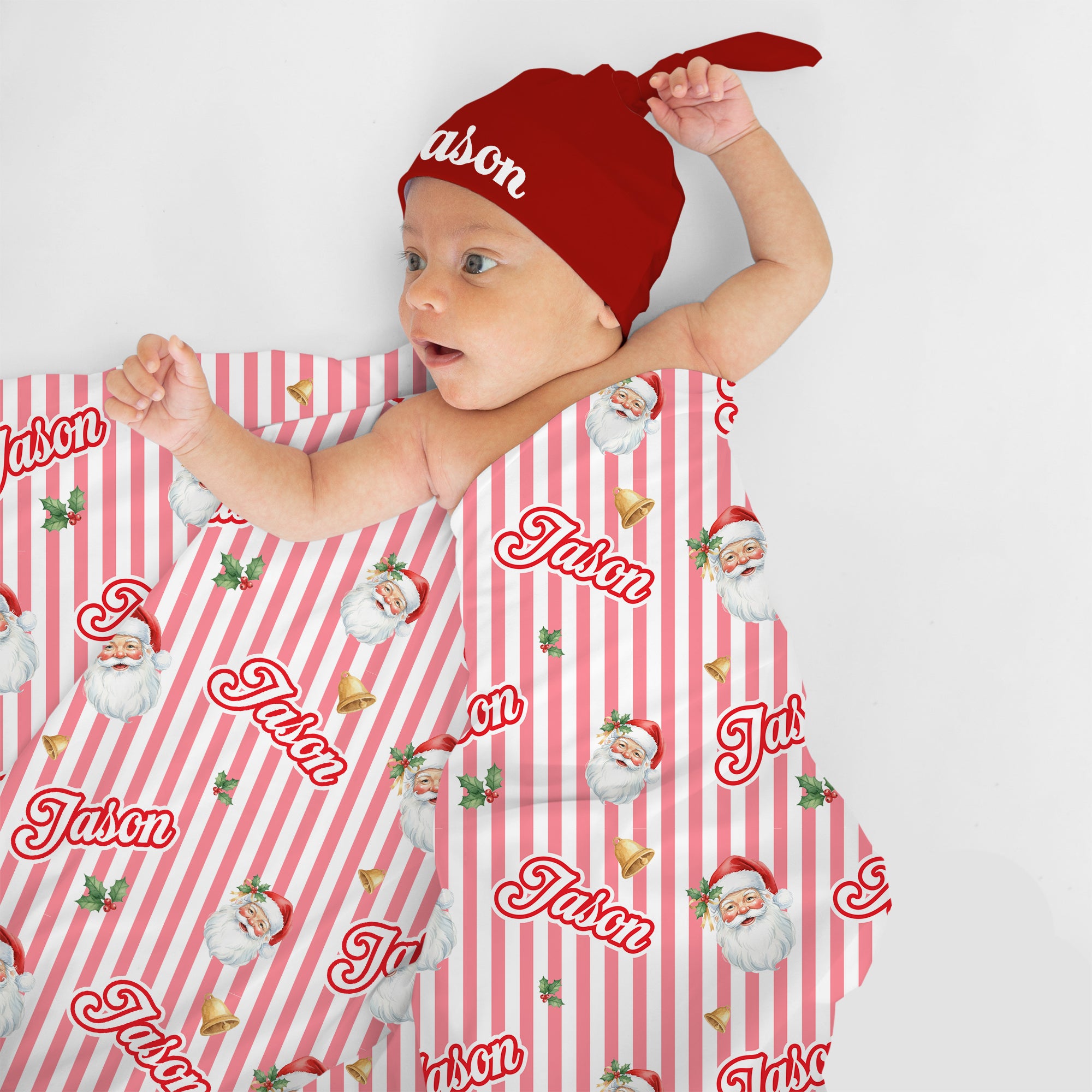 Personalized Swaddle Blanket in Santa Baby