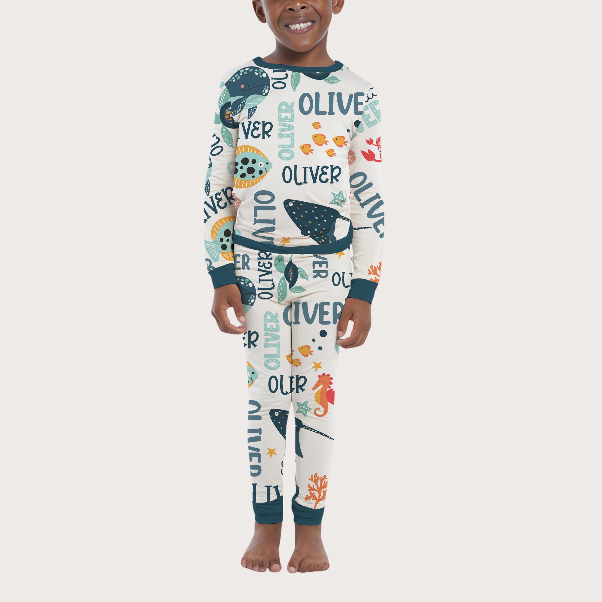 Personalized Pajama Set in Ocean Animals