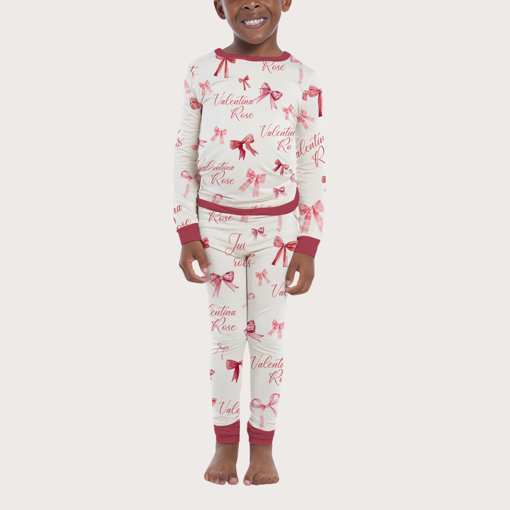 Personalized Pajama Set in White Coquette Bow