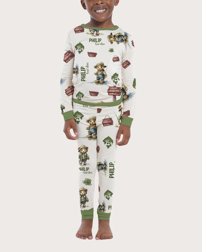 Personalized Baby Pajama Set in Bear Fishing