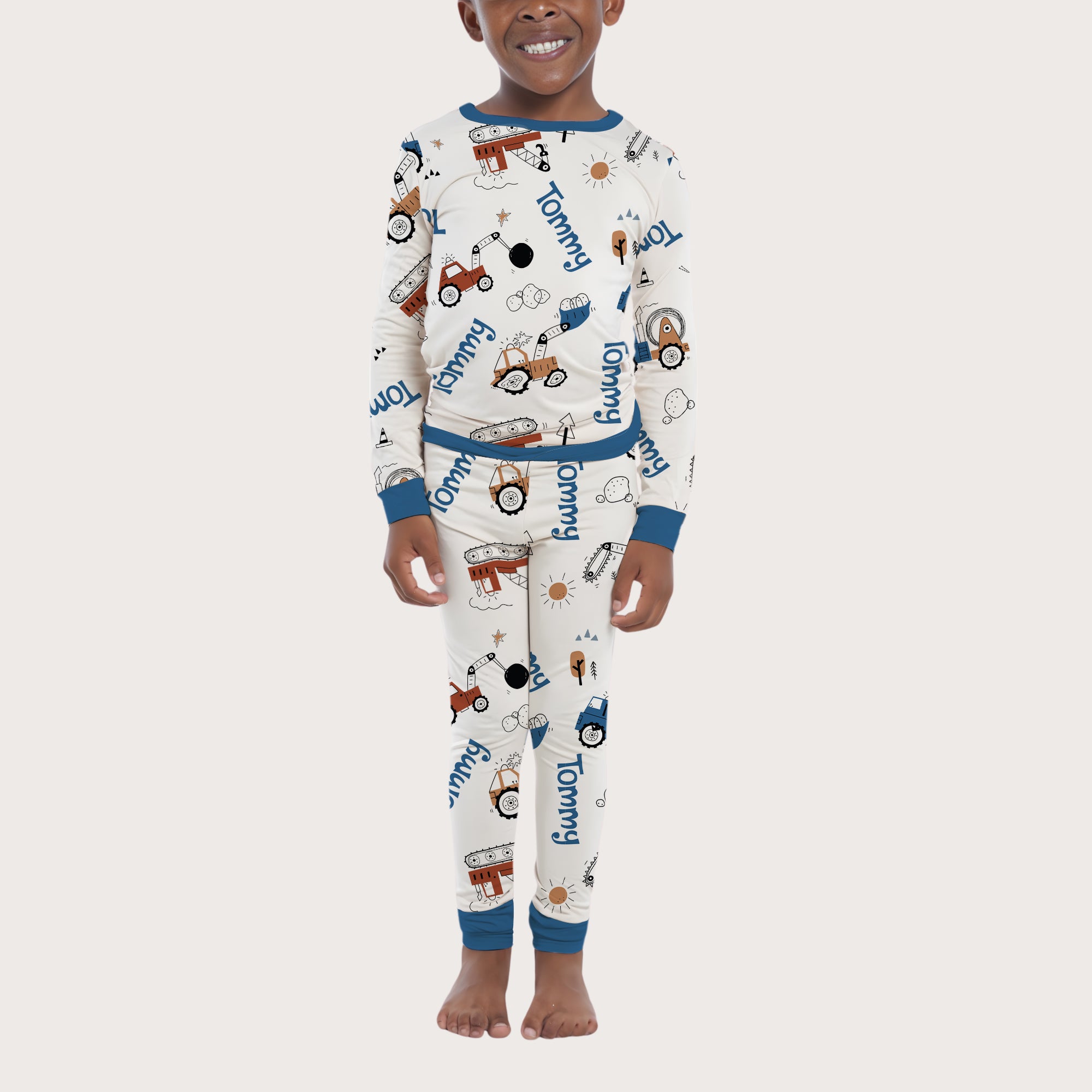 Personalized Pajama Set in Construction Vehicle
