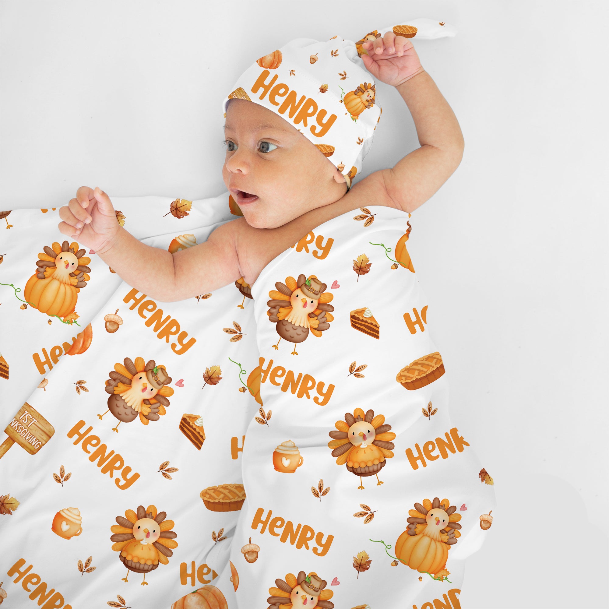Personalized Swaddle Blanket in Babe's 1st Thanks Giving