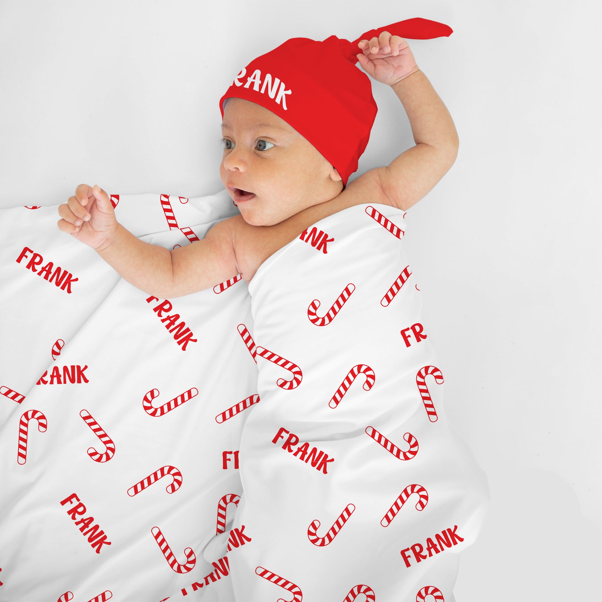 Personalized Swaddle Blanket in Candy Cane
