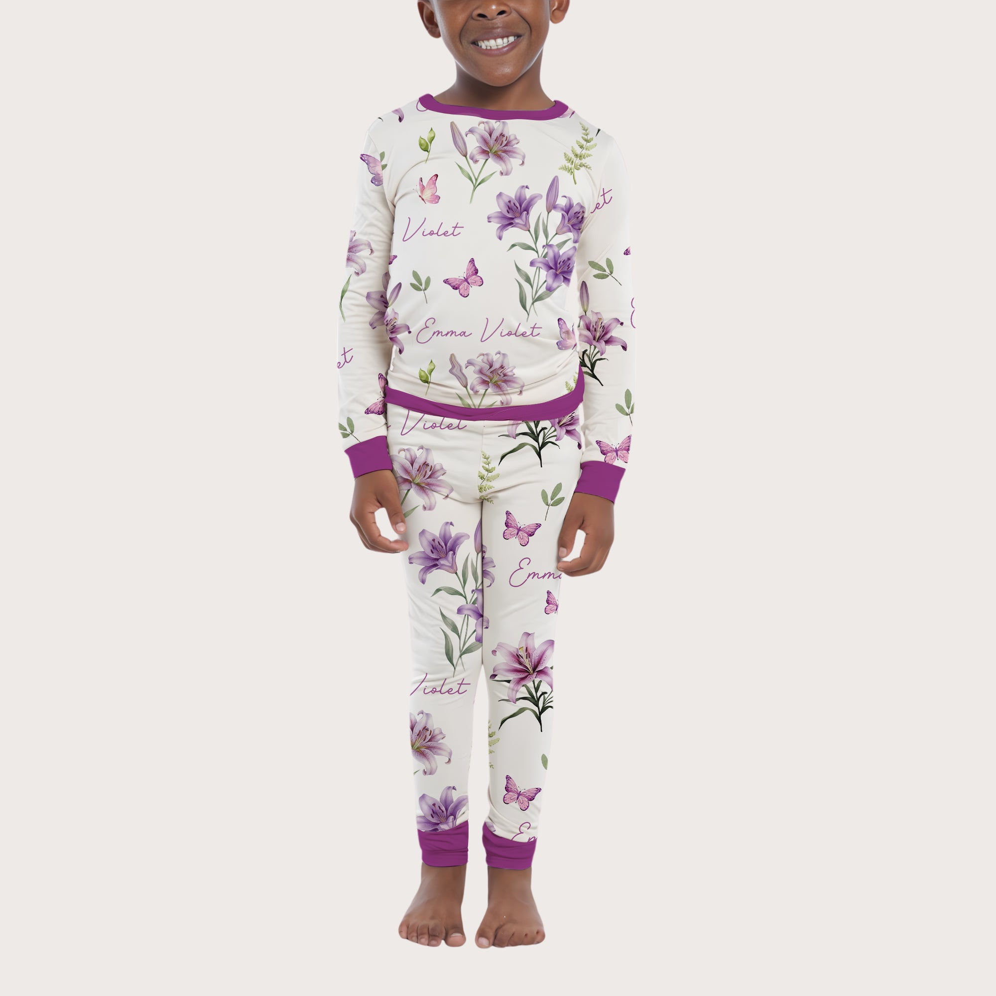 Personalized Pajama Set in Purple Lilys