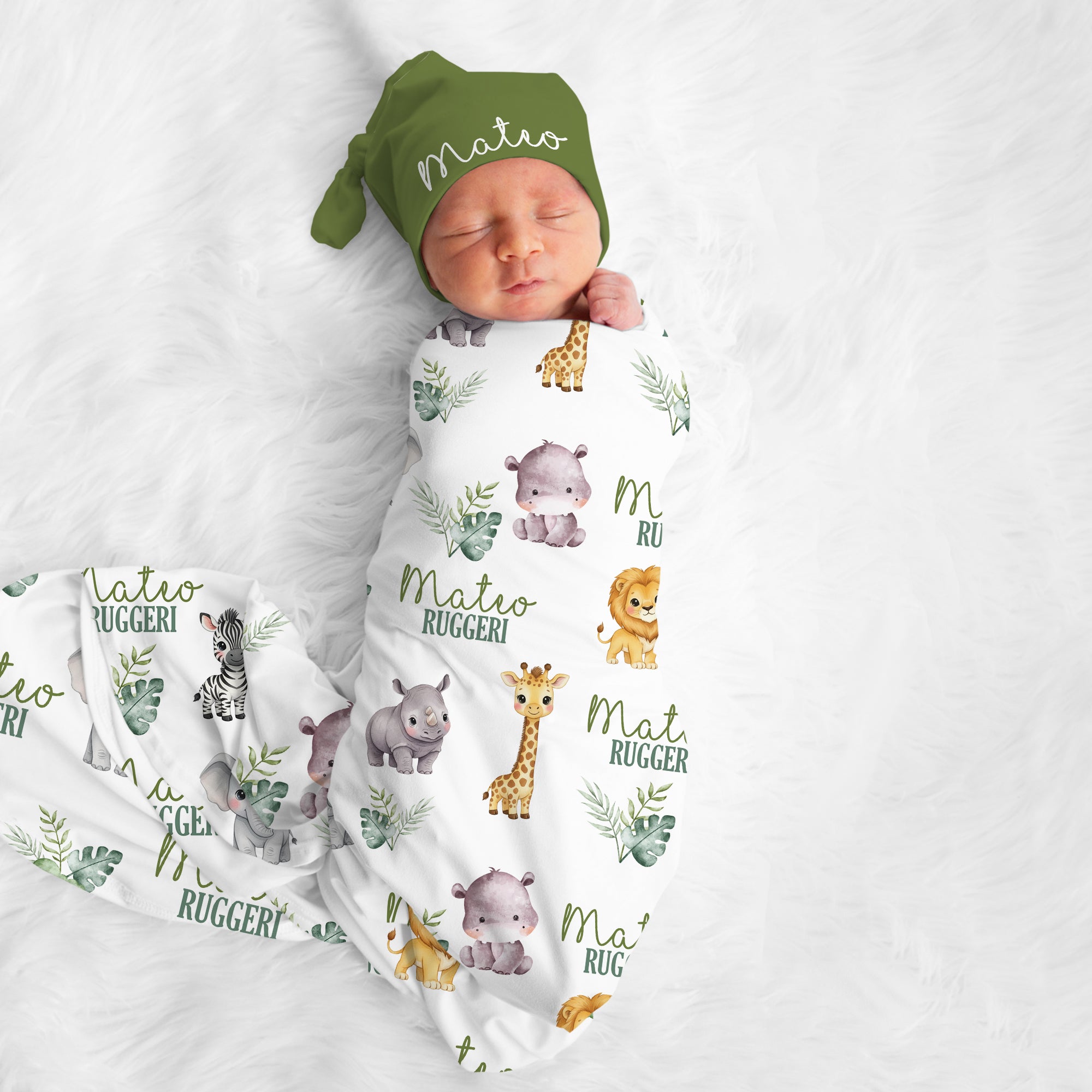 Safari Animal Personalized Swaddle Blanket