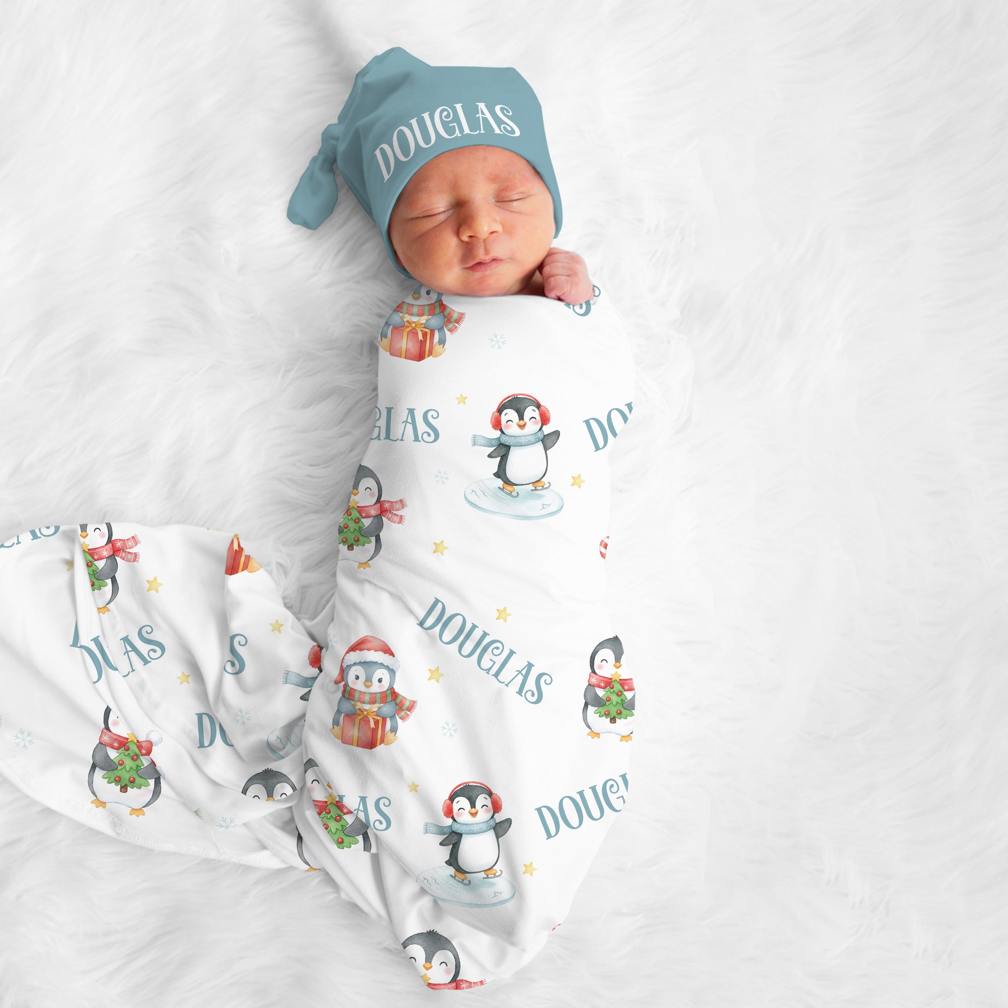 Personalized Swaddle in Snow Penguin