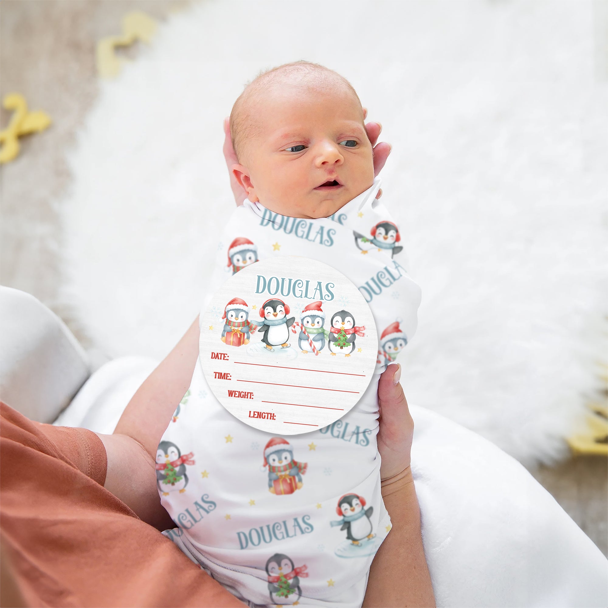 Personalized Wood Sign in Snow Penguin