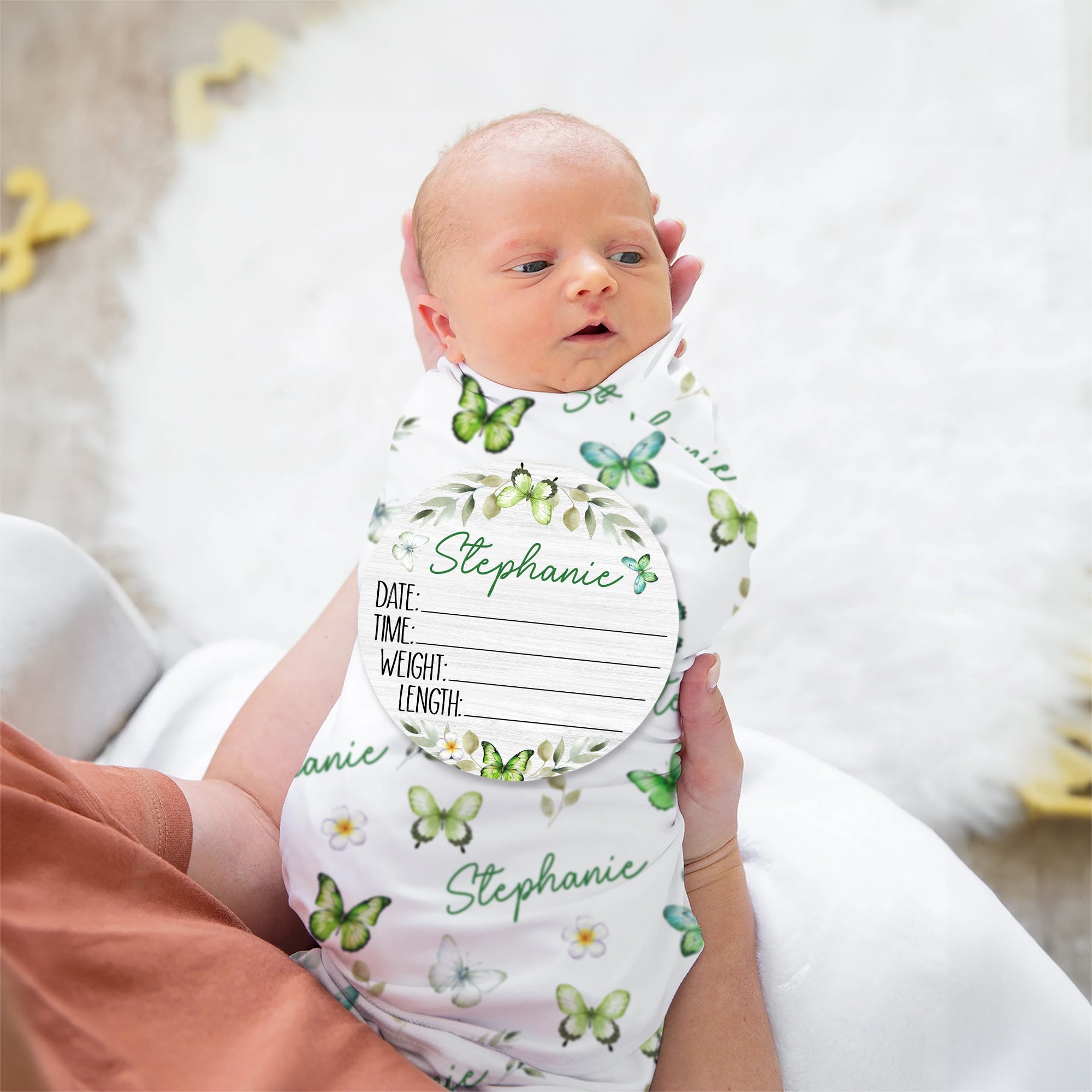 Personalized Wood Sign in Green Butterfly