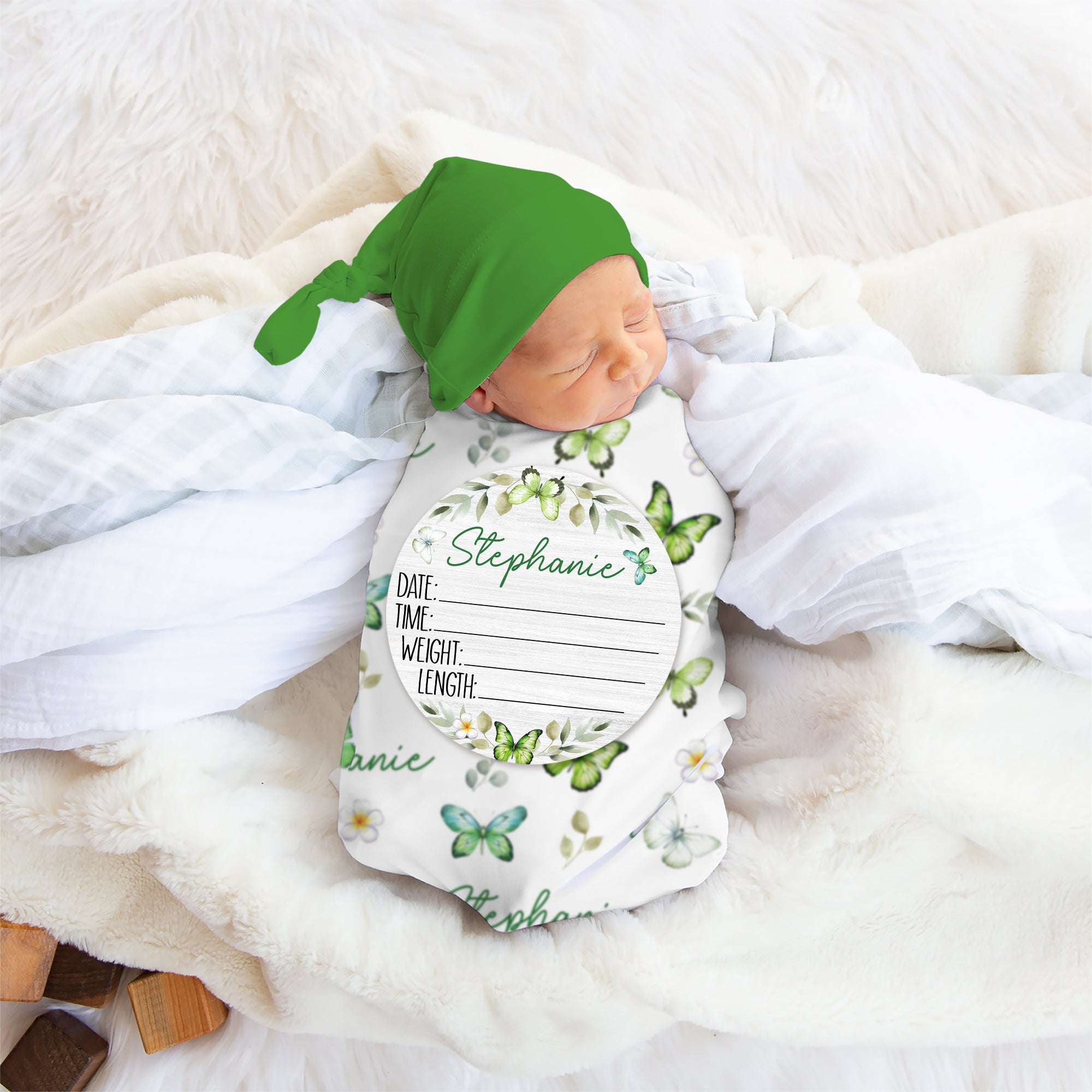 Personalized Wood Sign in Green Butterfly