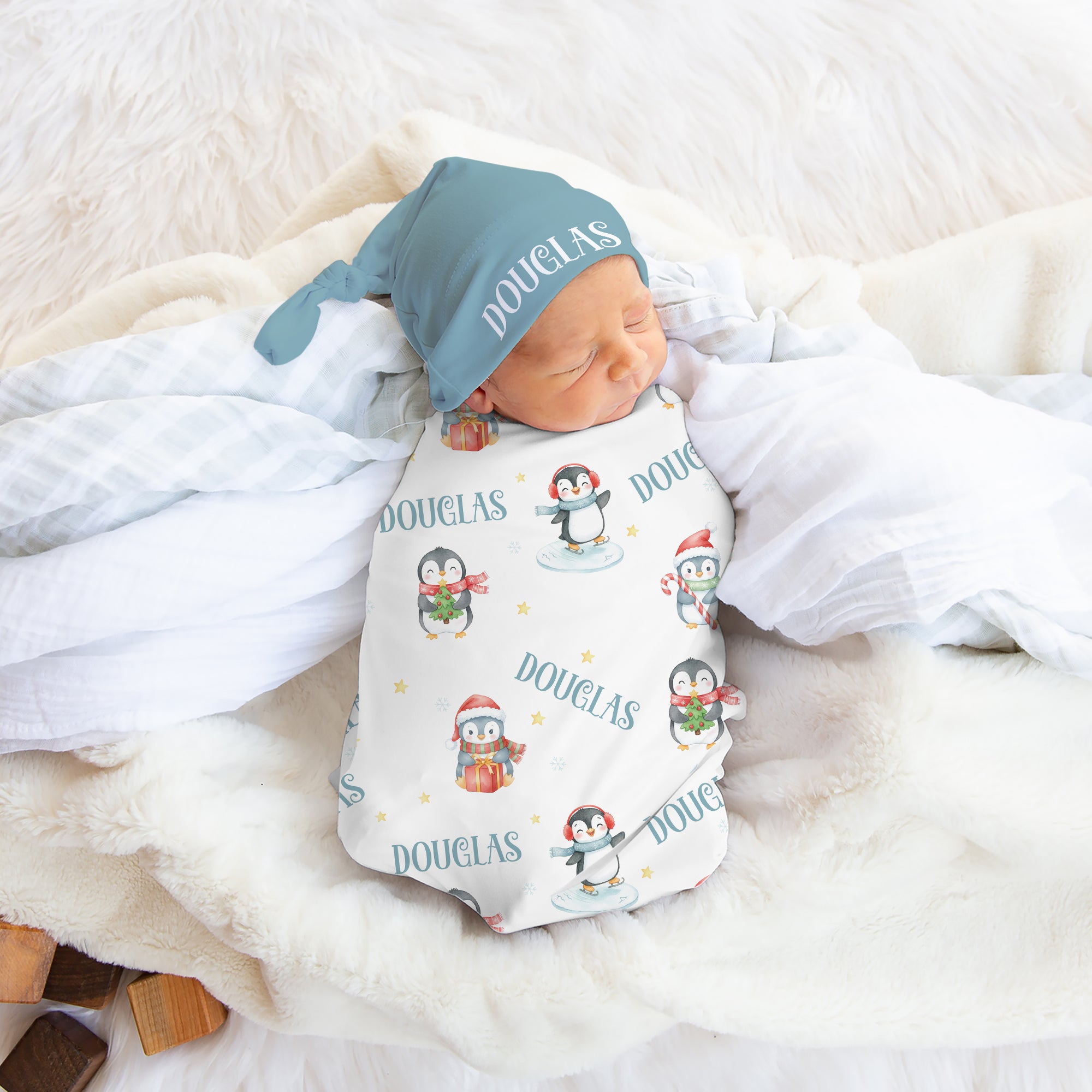 Personalized Swaddle in Snow Penguin