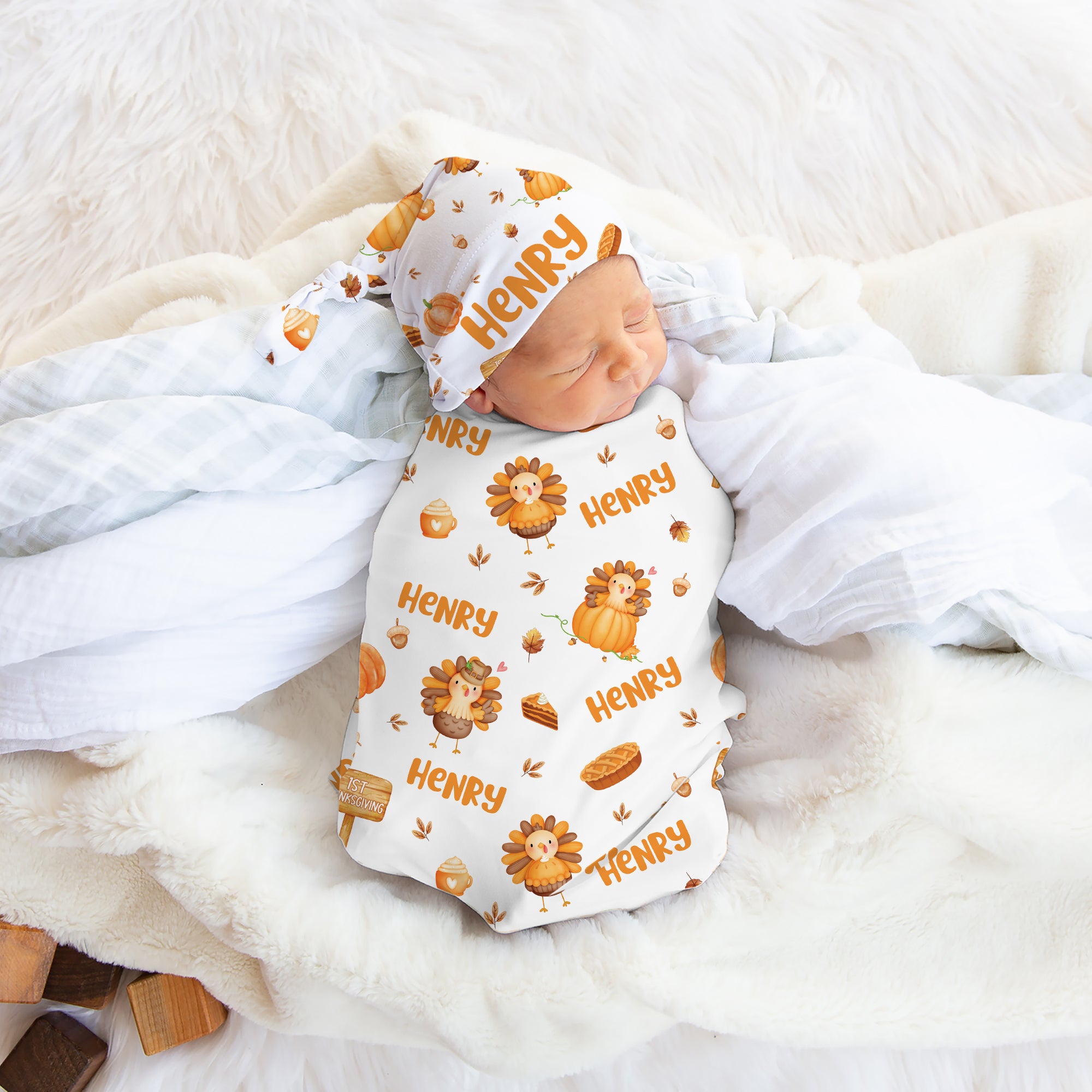 Personalized Knotted Hat in Babe's 1st Thanks Giving