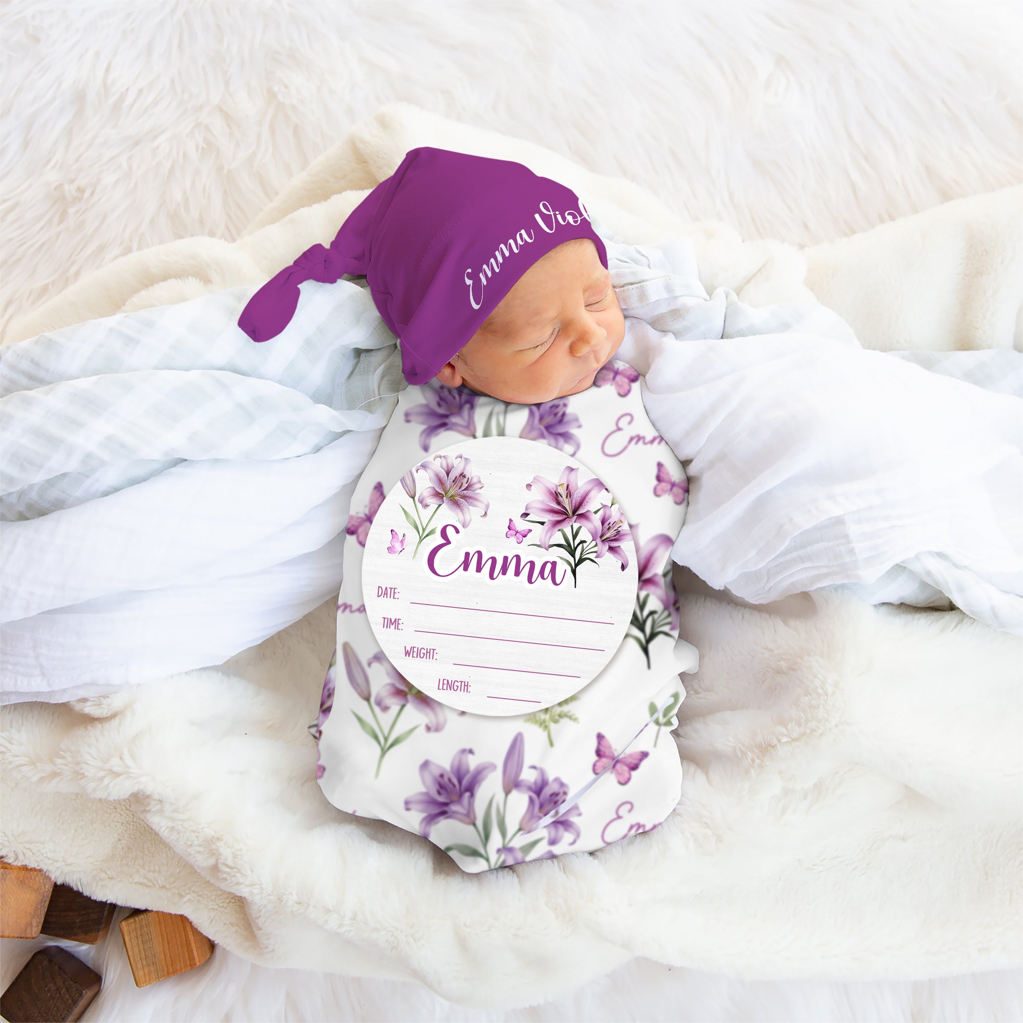 Personalized Wood Sign in Purple Lilys