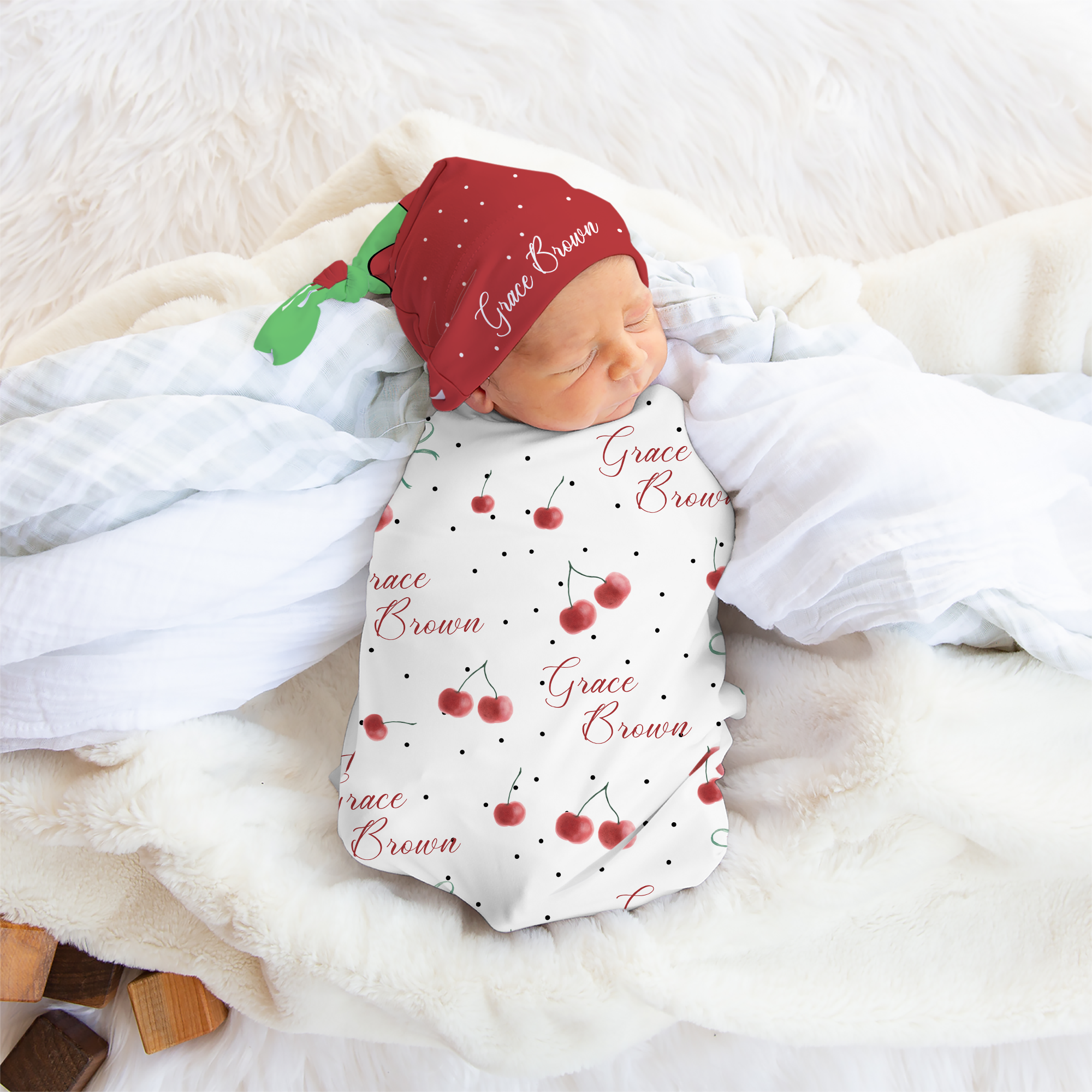 Personalized Knotted Hat in Cherry