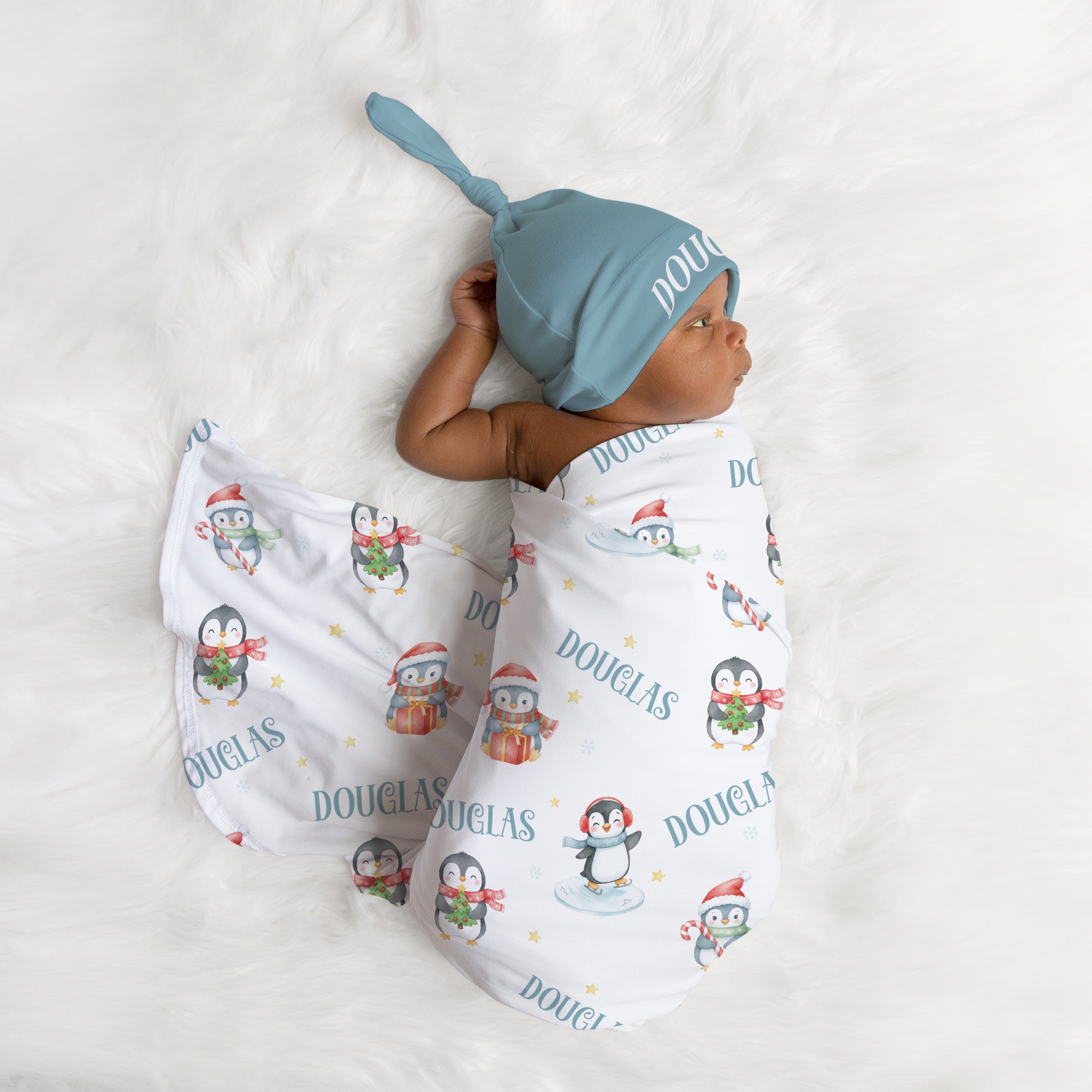 Personalized Swaddle in Snow Penguin