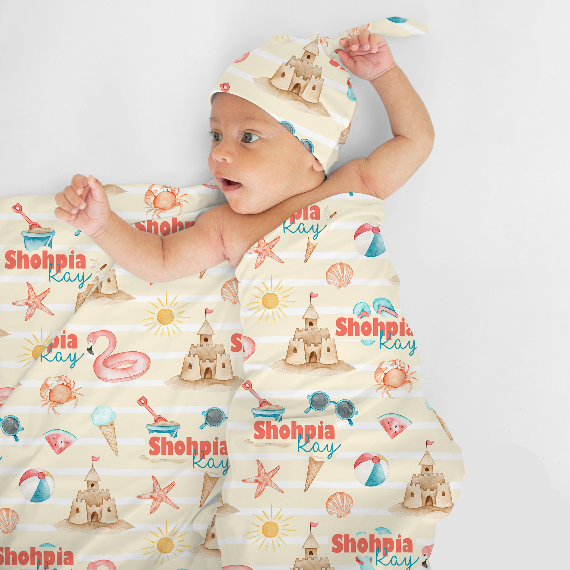 Summer Beach Personalized Swaddle Blanket