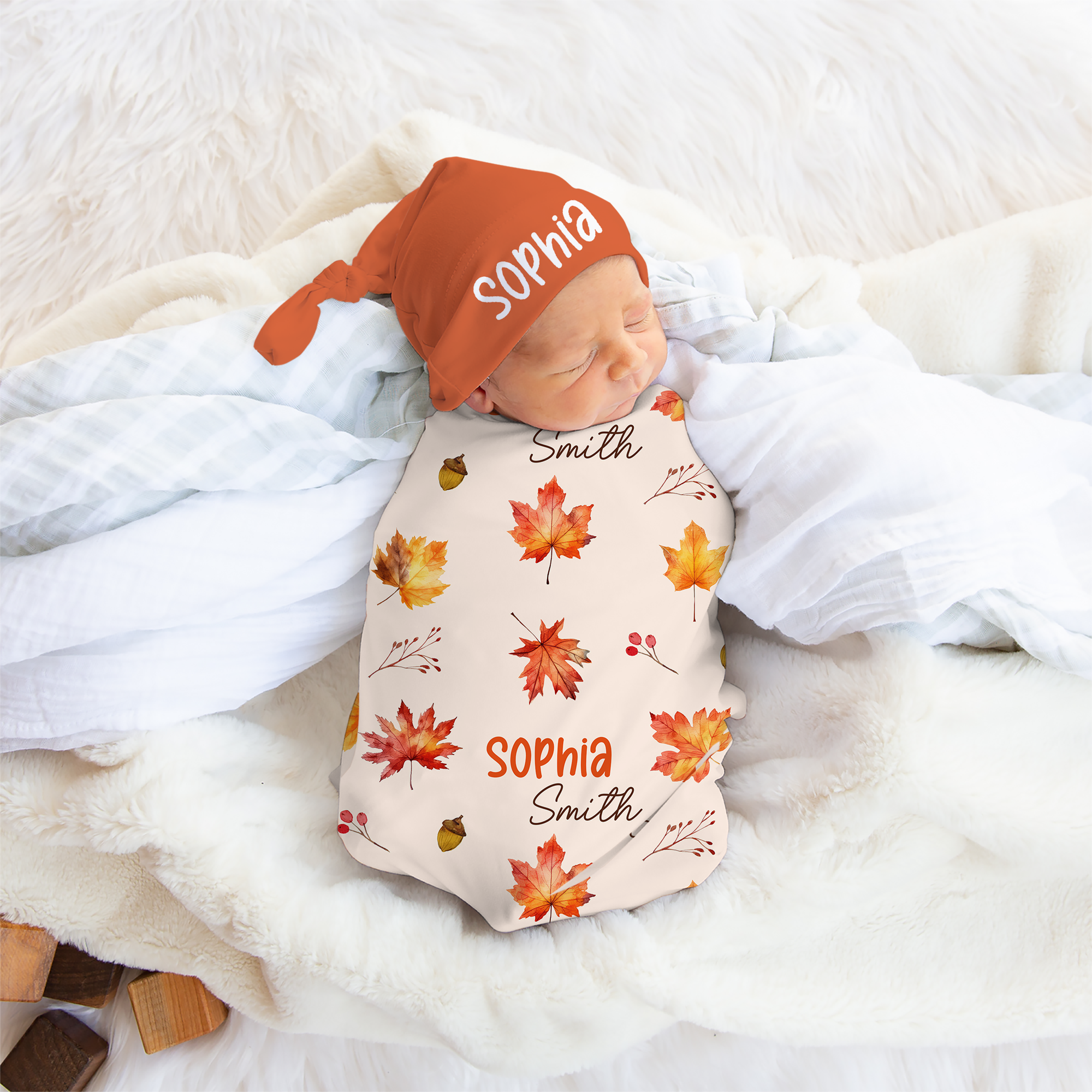 Autumn Leaves Personalized Swaddle Blanket