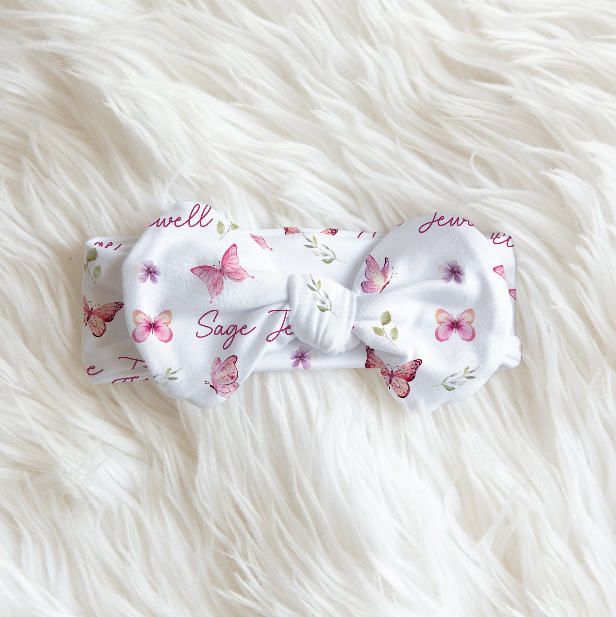 Pink Butterfly Personalized Bow Headband