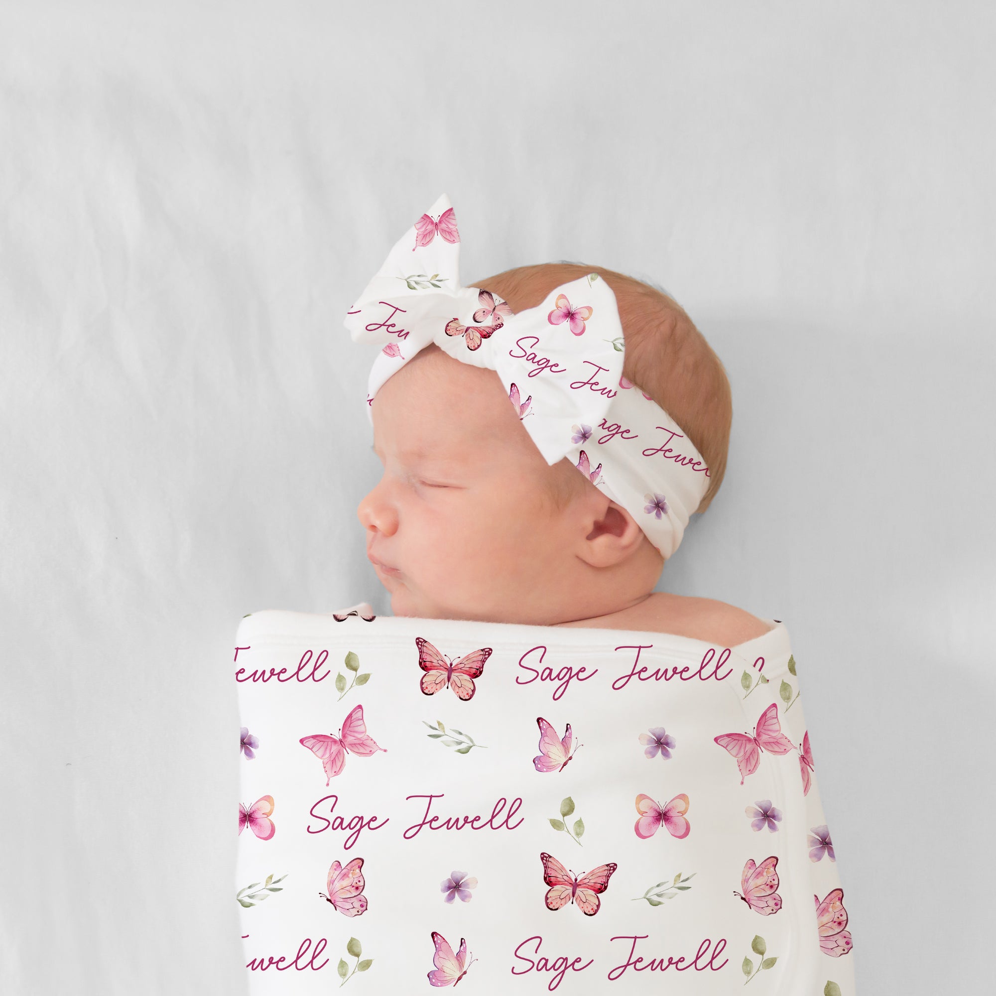 Personalized Bow Headband in Pink Butterfly