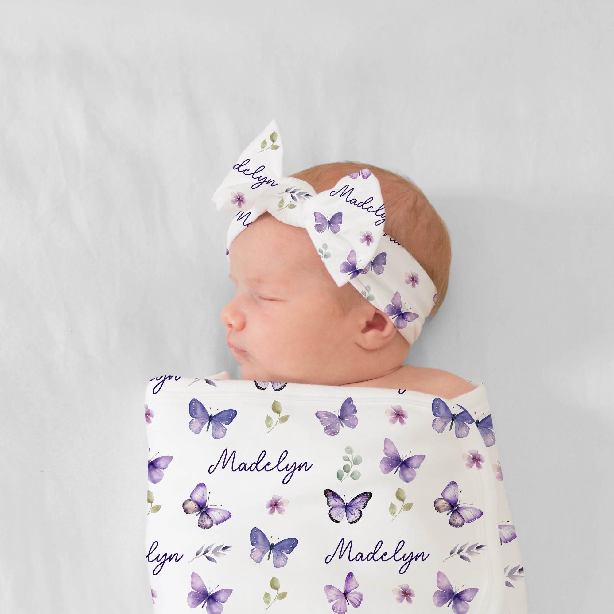Personalized Bow Headband in Purple Butterfly