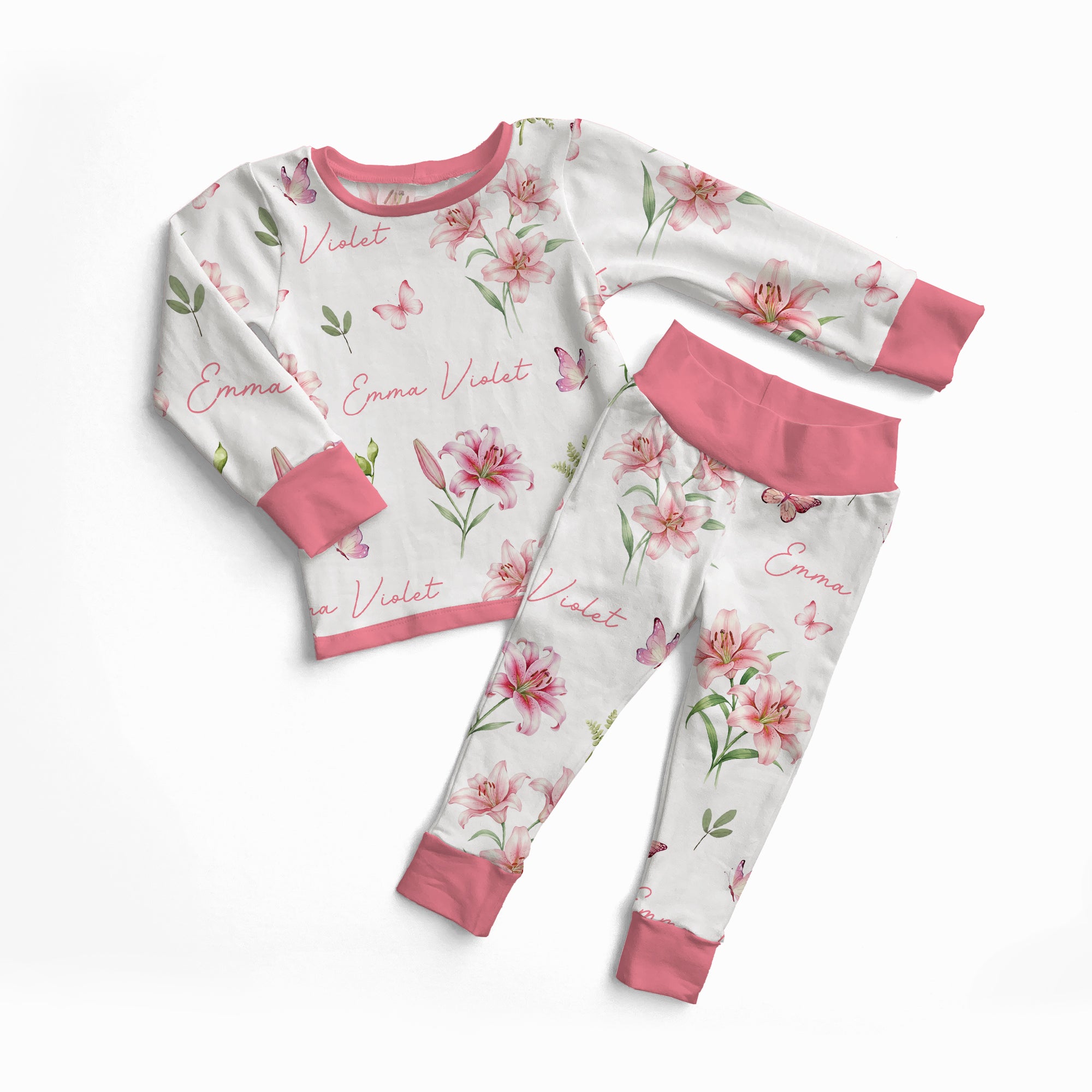 Personalized Pajama Set in Pink Lilys