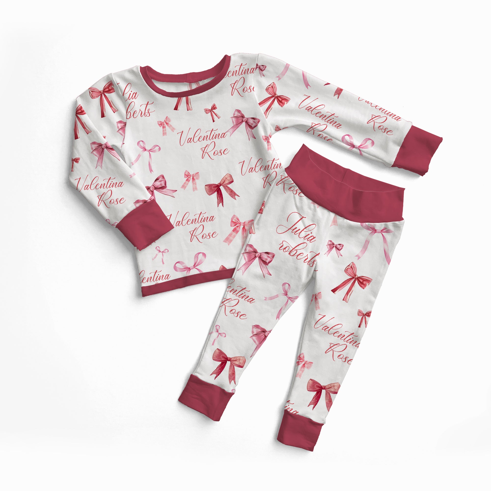 Personalized Pajama Set in White Coquette Bow