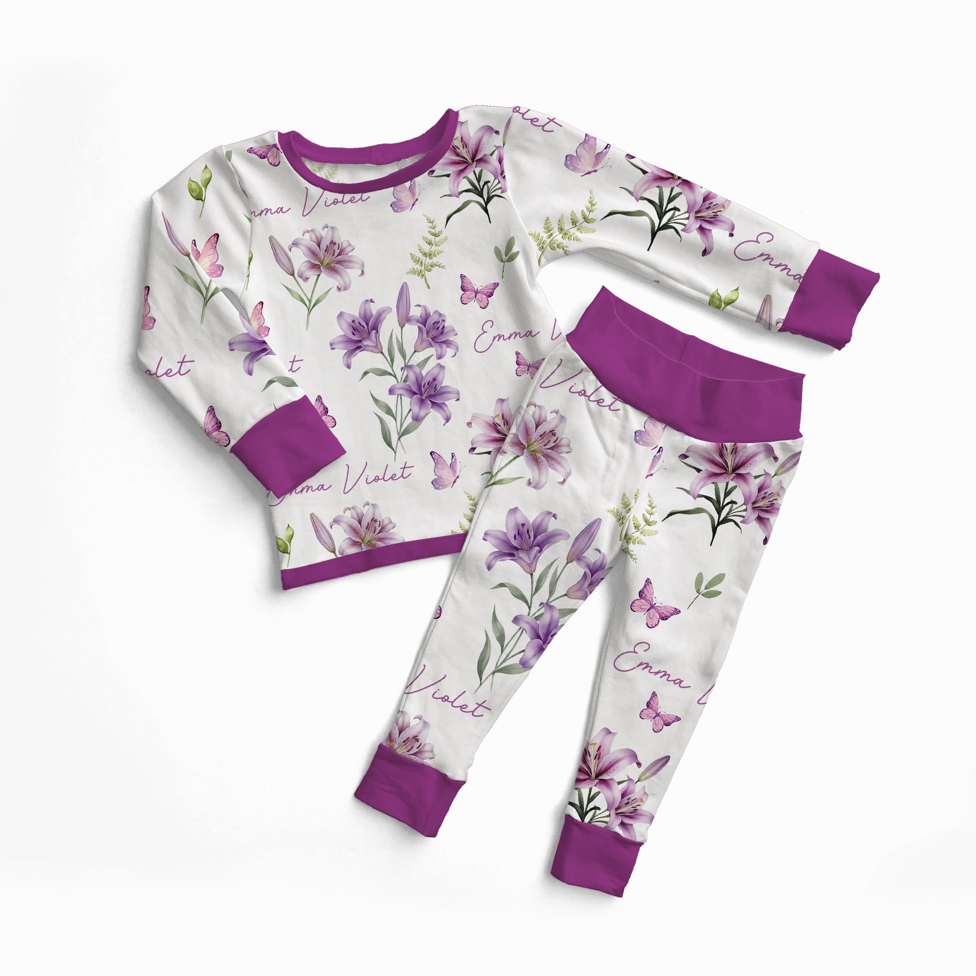 Personalized Pajama Set in Purple Lilys