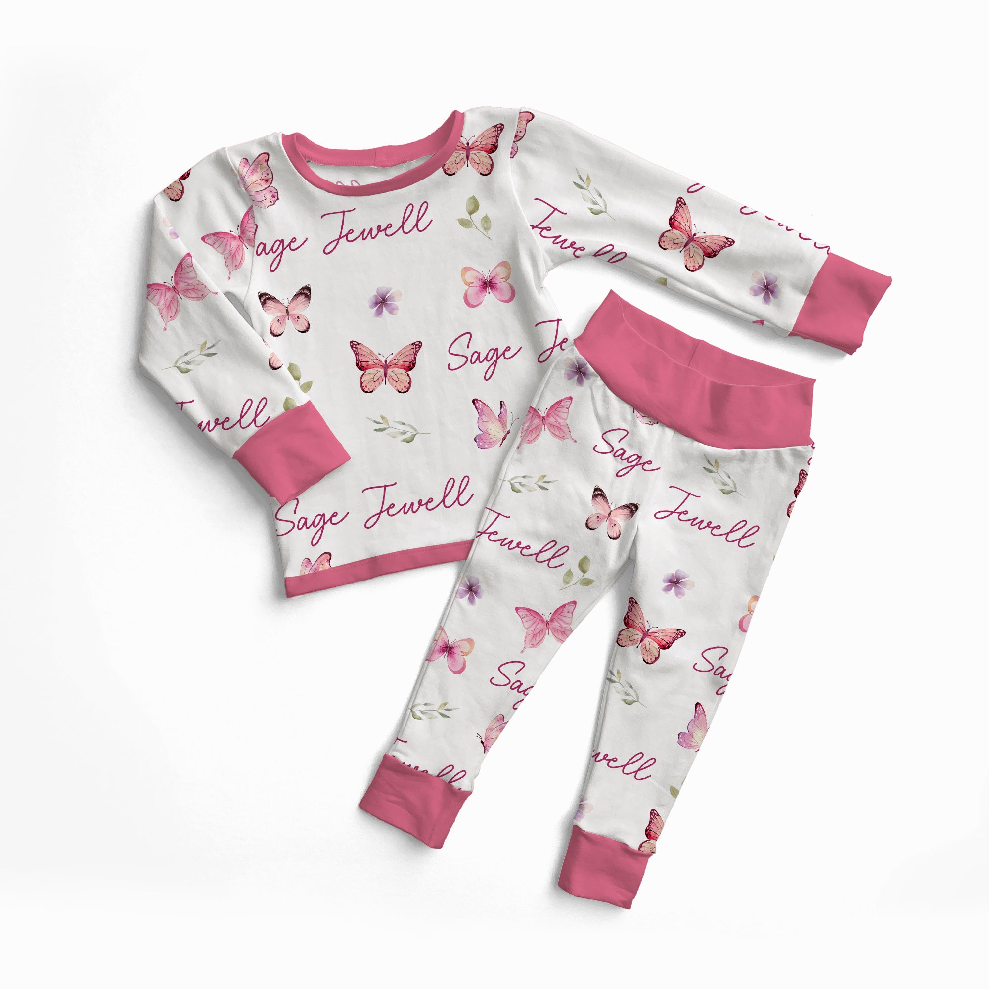 Personalized Pajama Set in Pink Butterfly