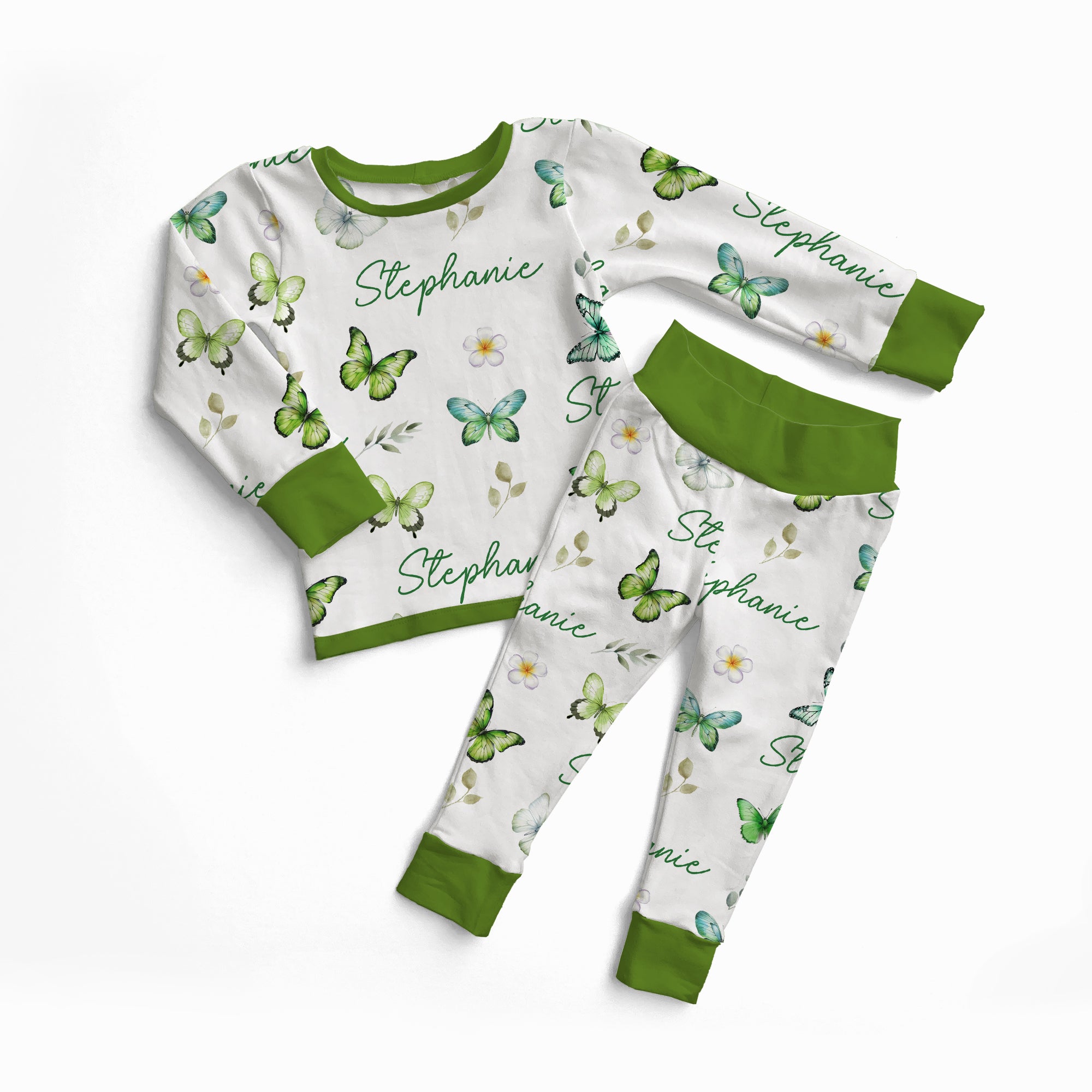 Personalized Pajama Set in Green Butterfly