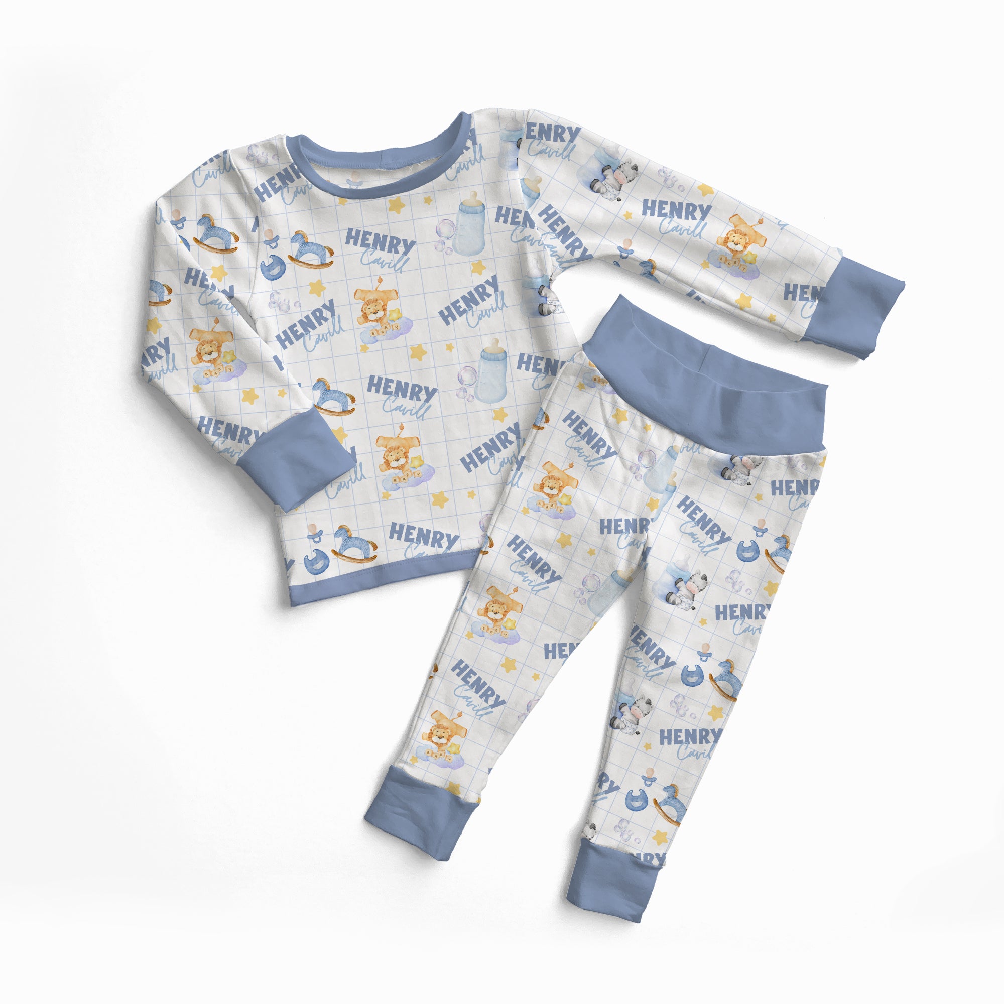 Personalized Pajama Set in Blue Milk Drunk