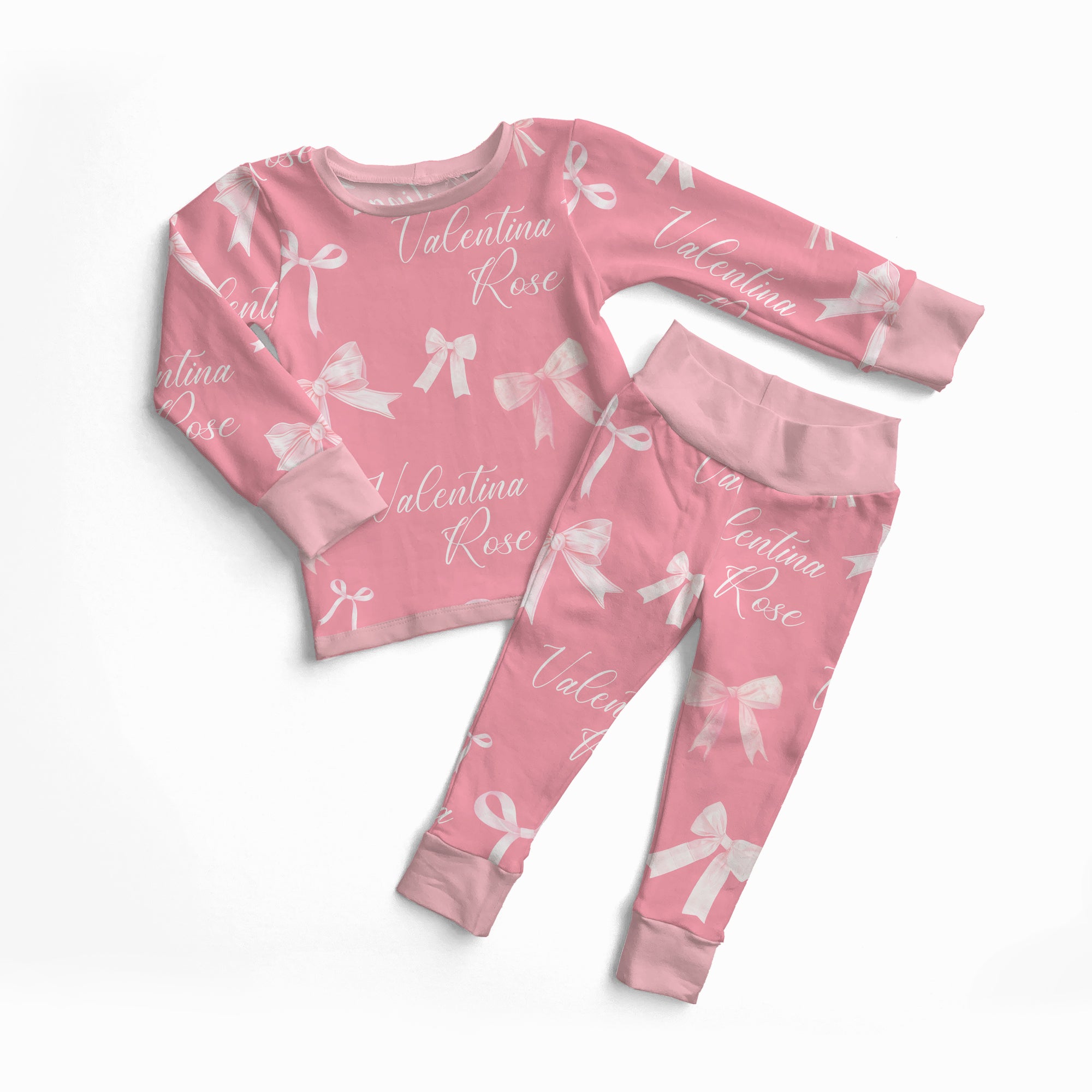 Personalized Pajama Set in Pink Coquette Bow