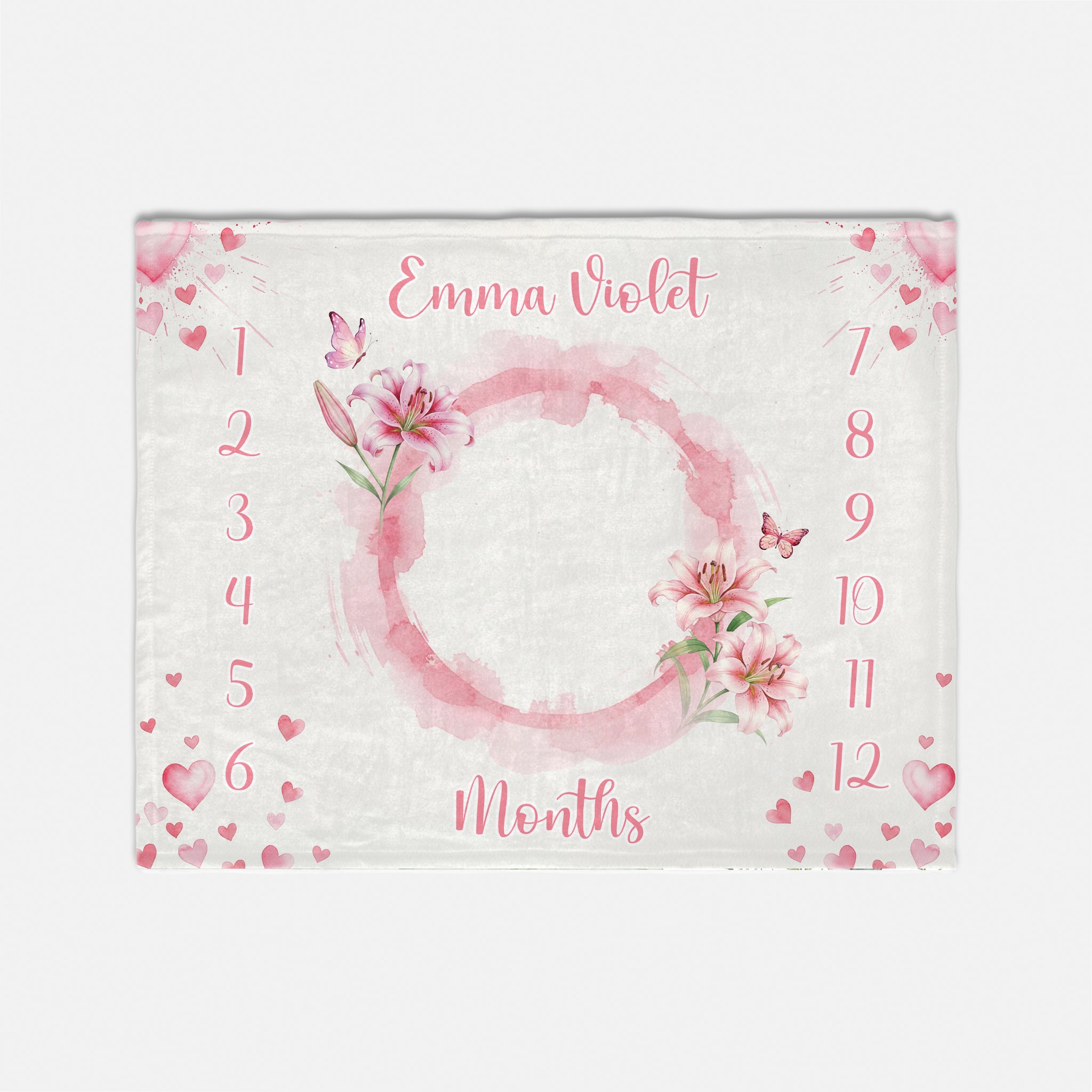 Personalized Milestone Blanket in Pink Lilys