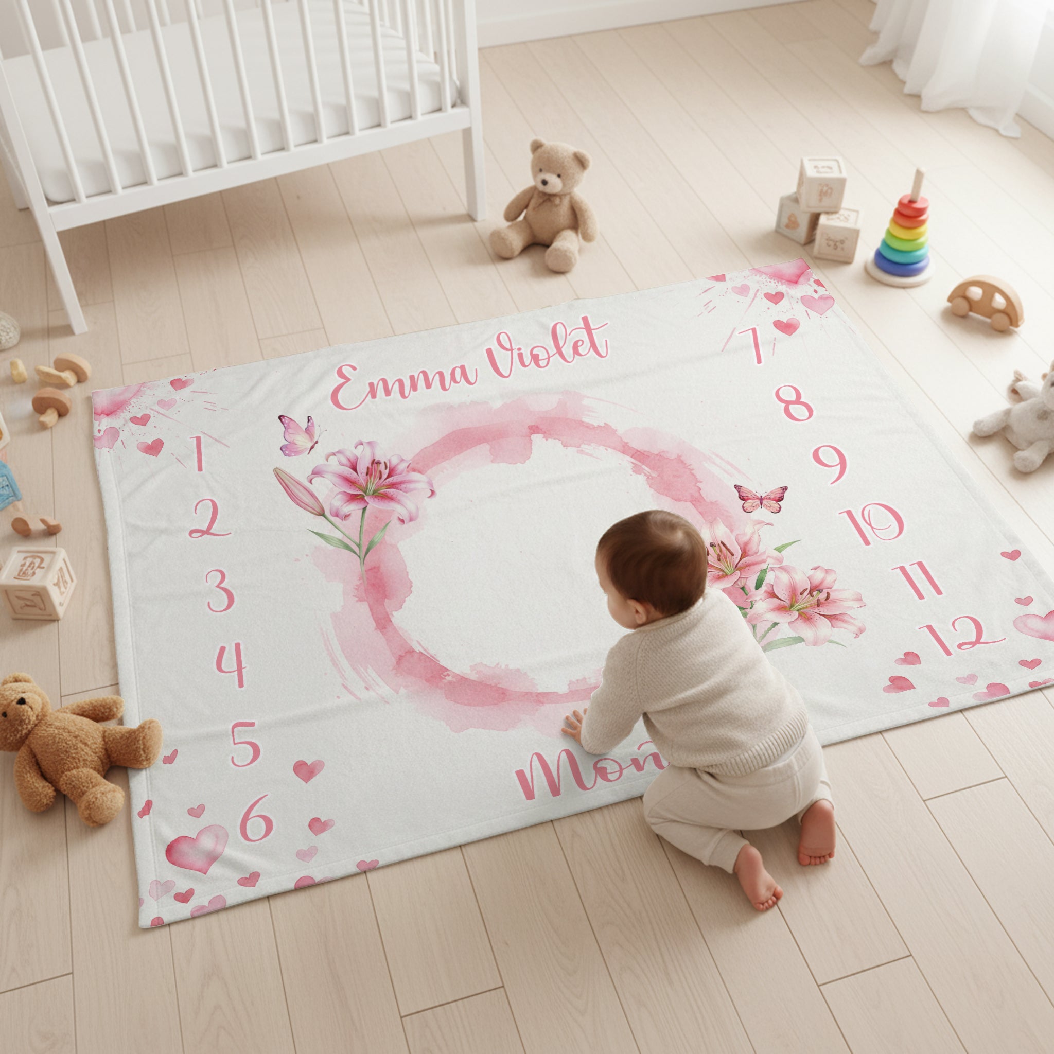 Pink Lilys Milestone Personalized Minky Blanket