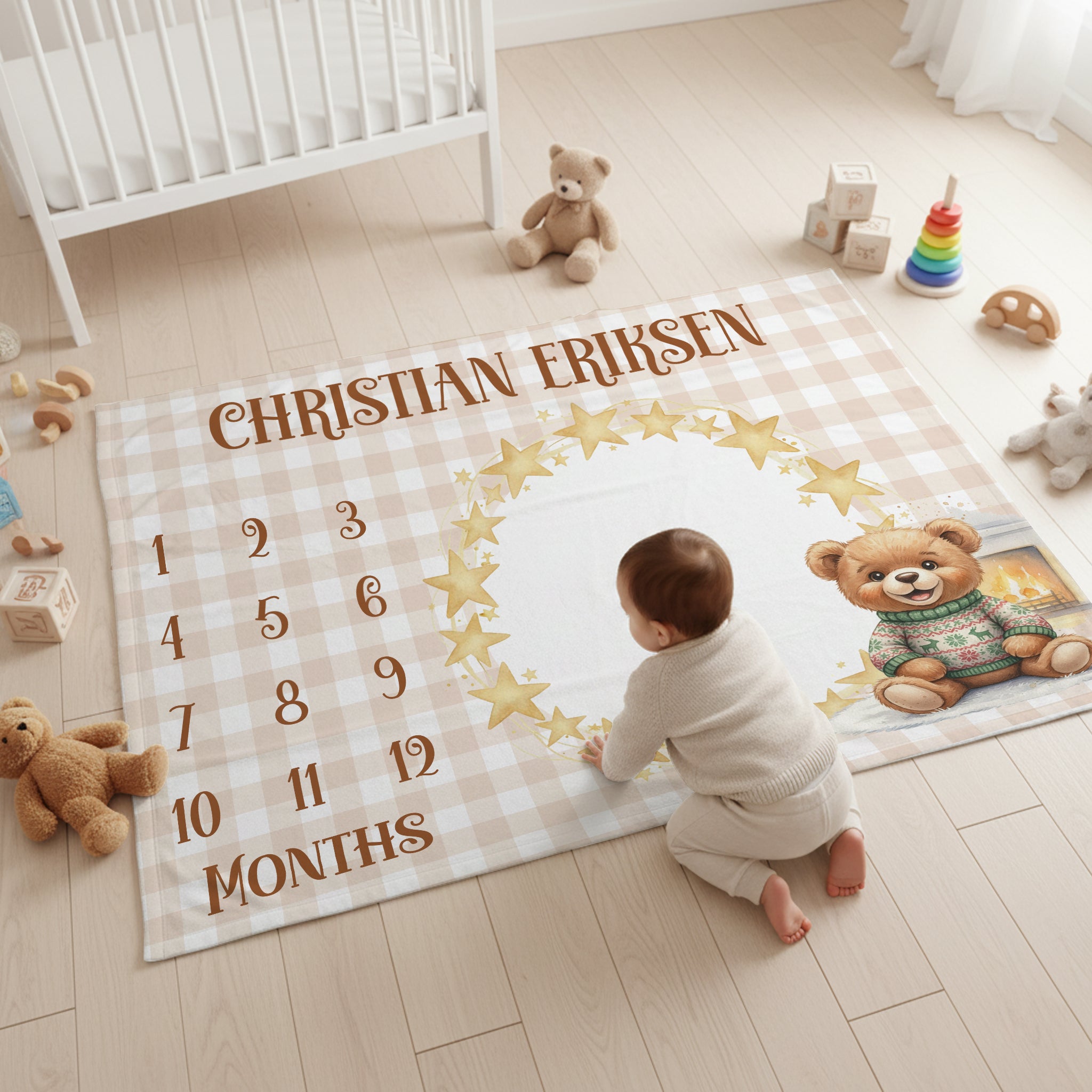 Personalized Milestone Blanket in Cozy Bear