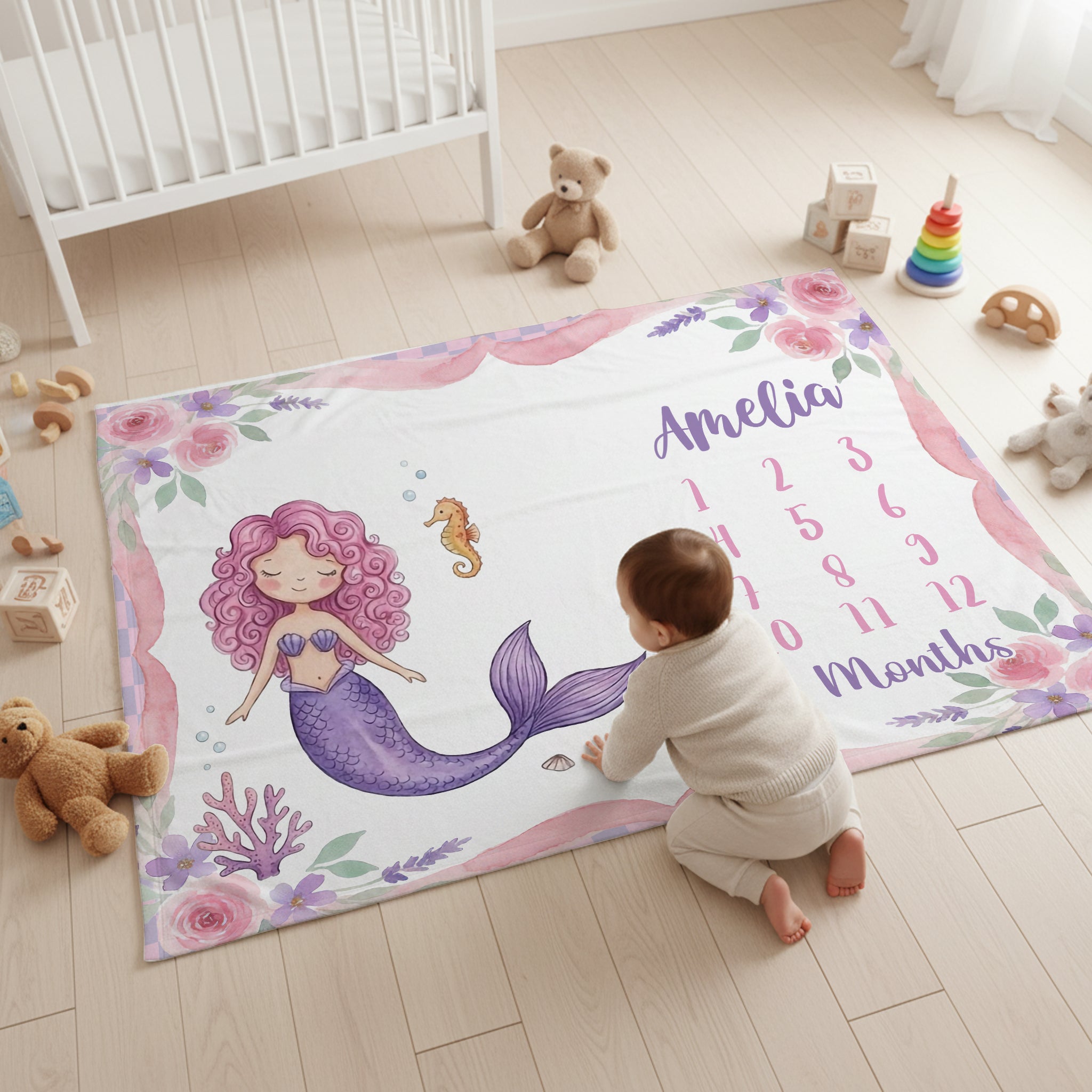 Personalized Milestone Blanket in Little Mermaid