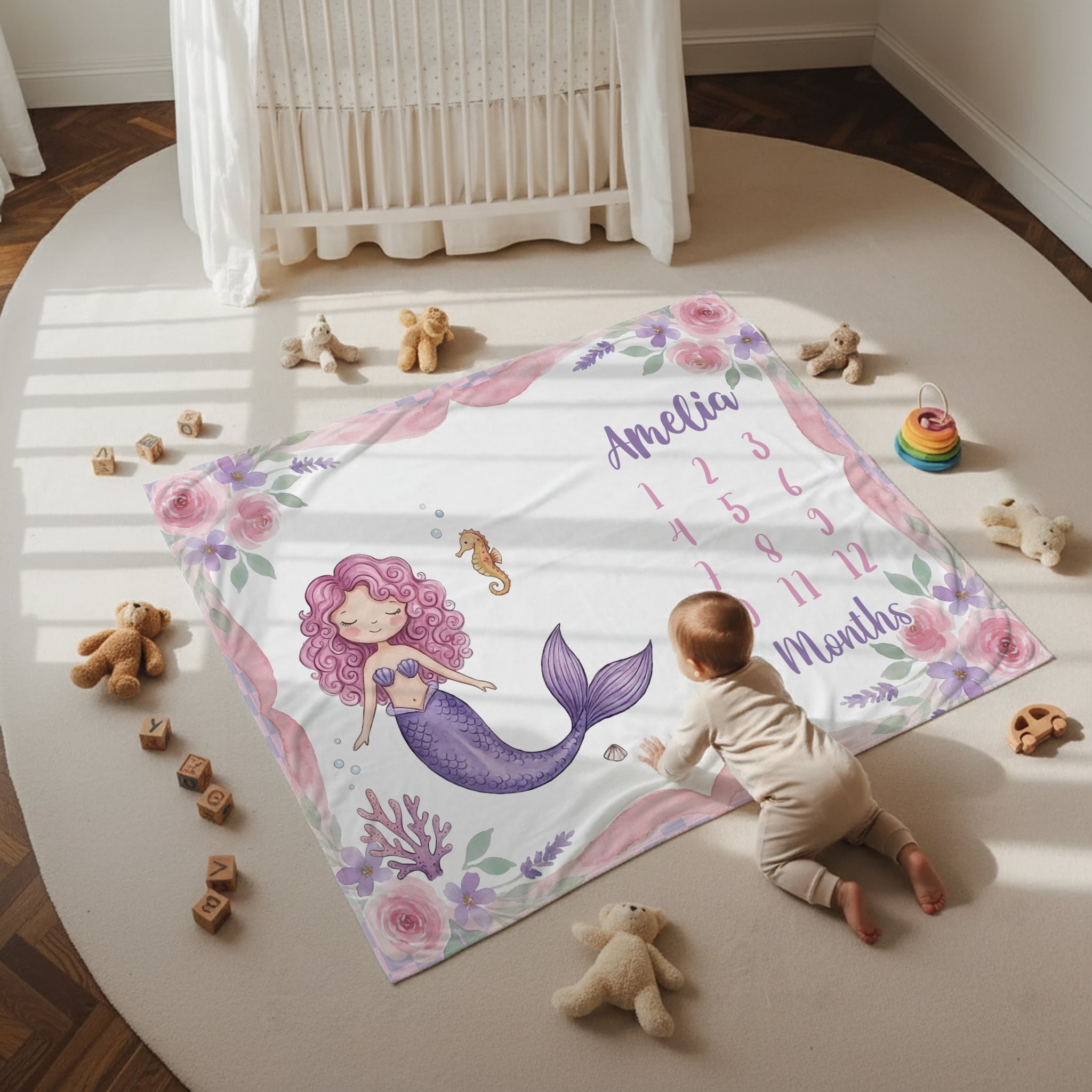 Personalized Milestone Minky Blanket in Little Mermaid